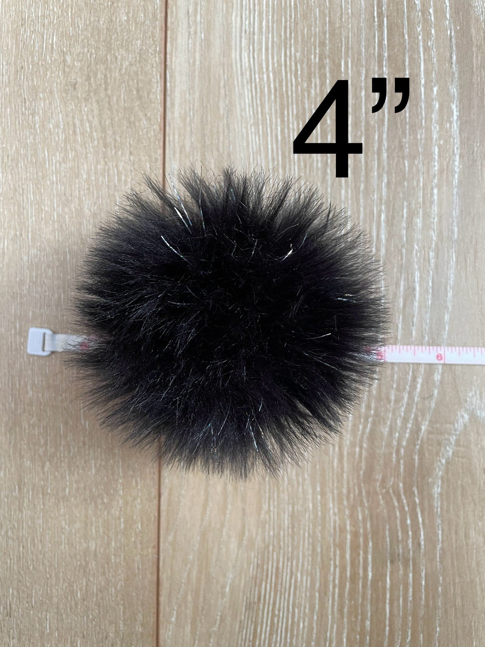 Black faux fur tinsel pom