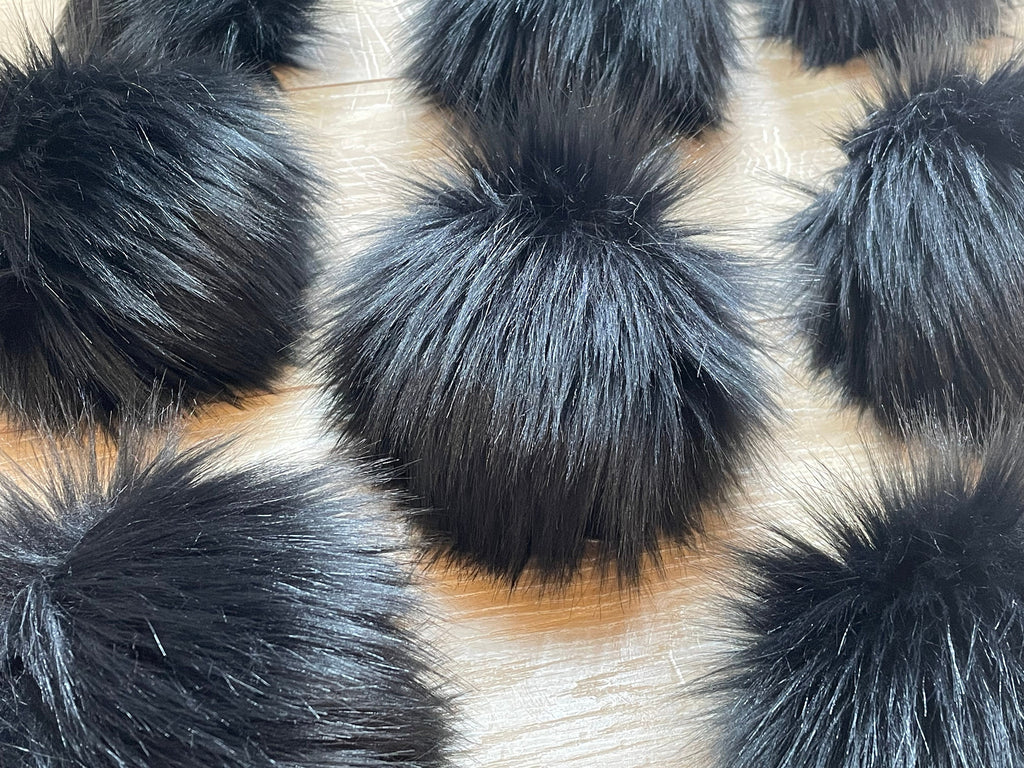 Black fluff faux fur pom pom