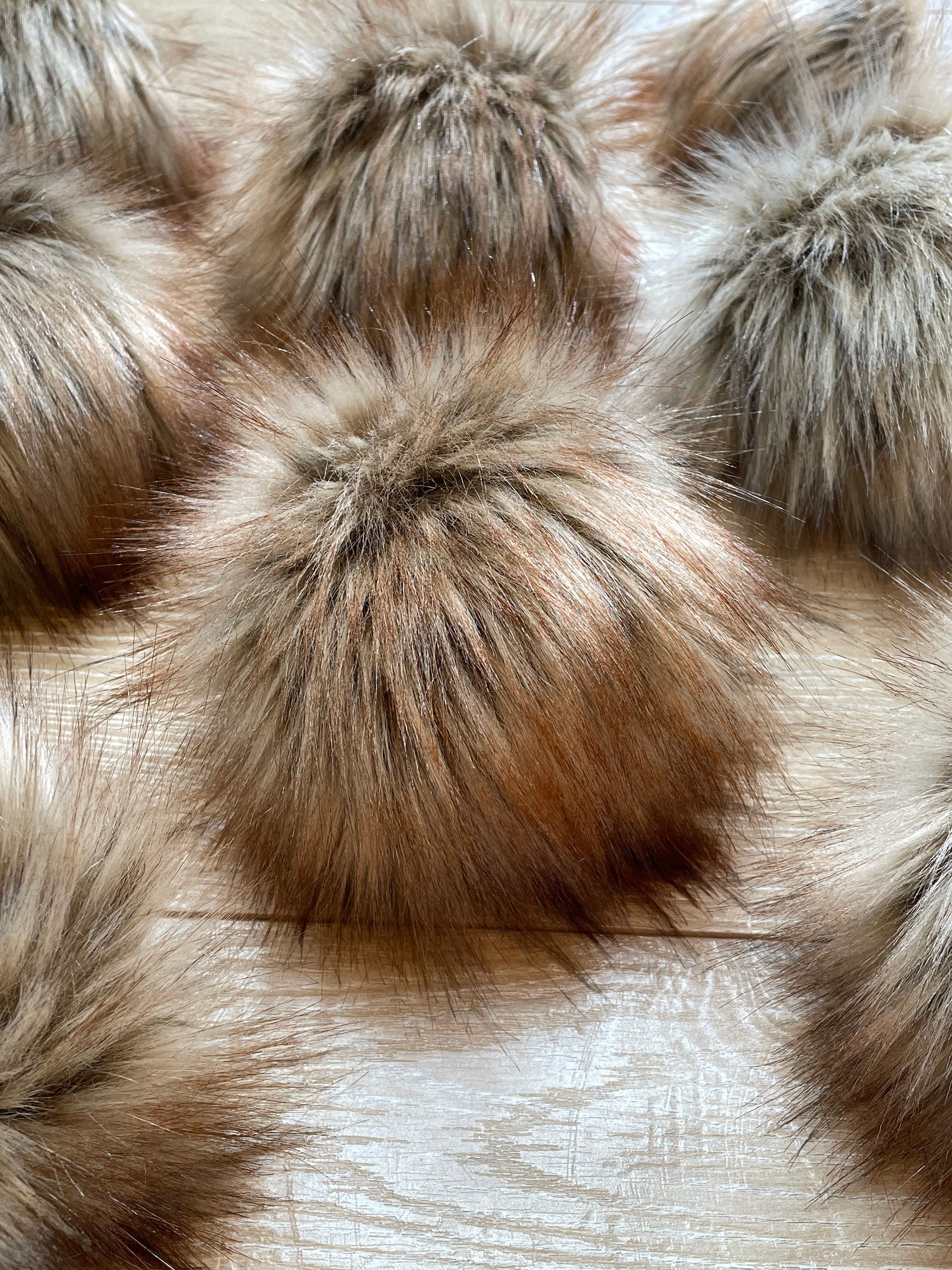 Red fox faux fur pom pom