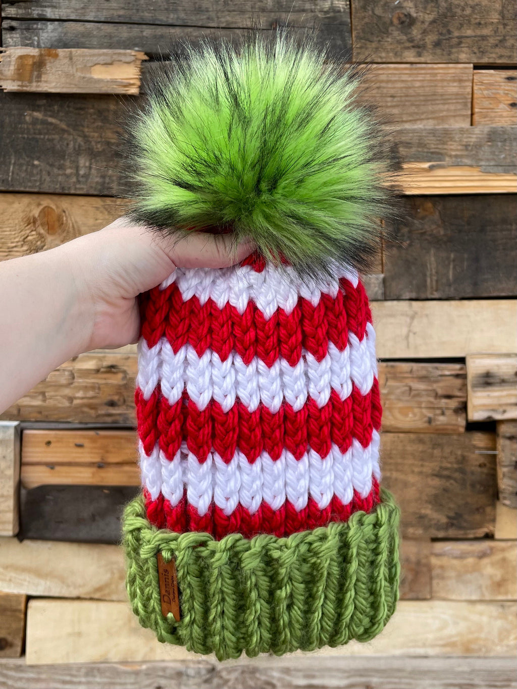 Red green and white Knit beanie