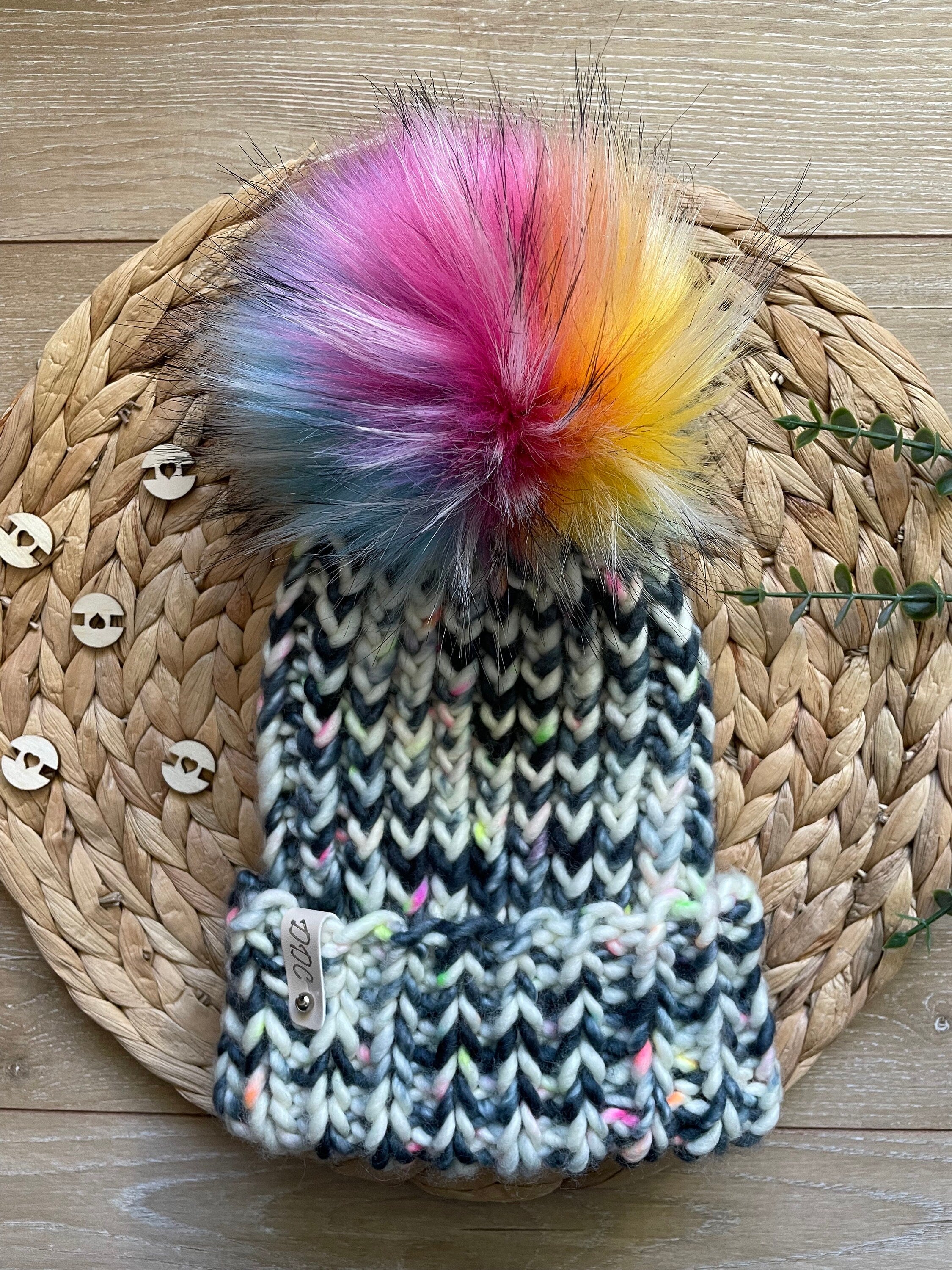 Black neon multi color Knit luxury beanie