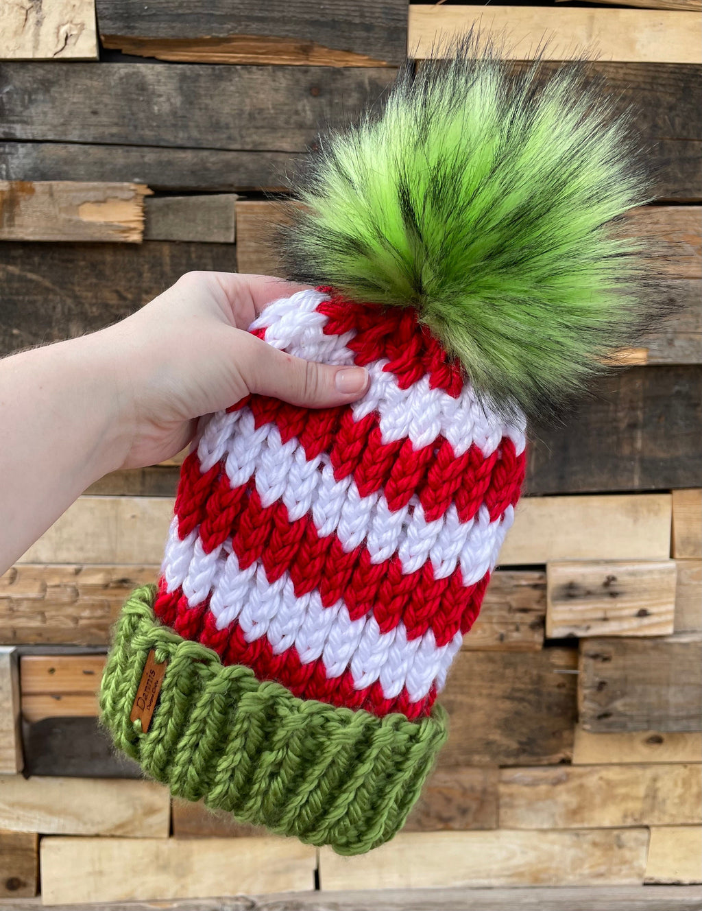 Red green and white Knit beanie