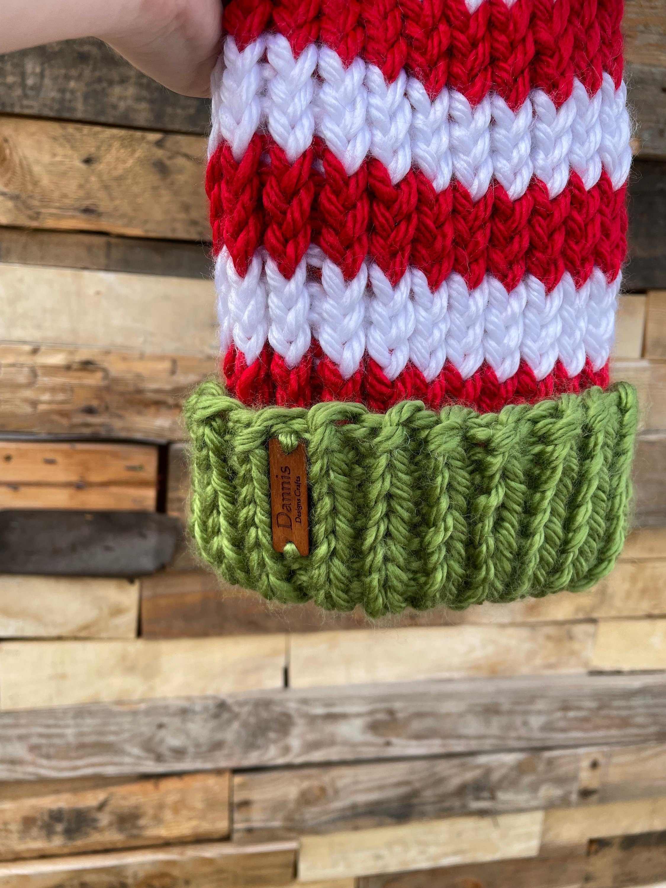 Red green and white Knit beanie