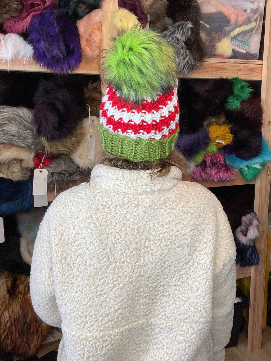 Red green and white Knit beanie