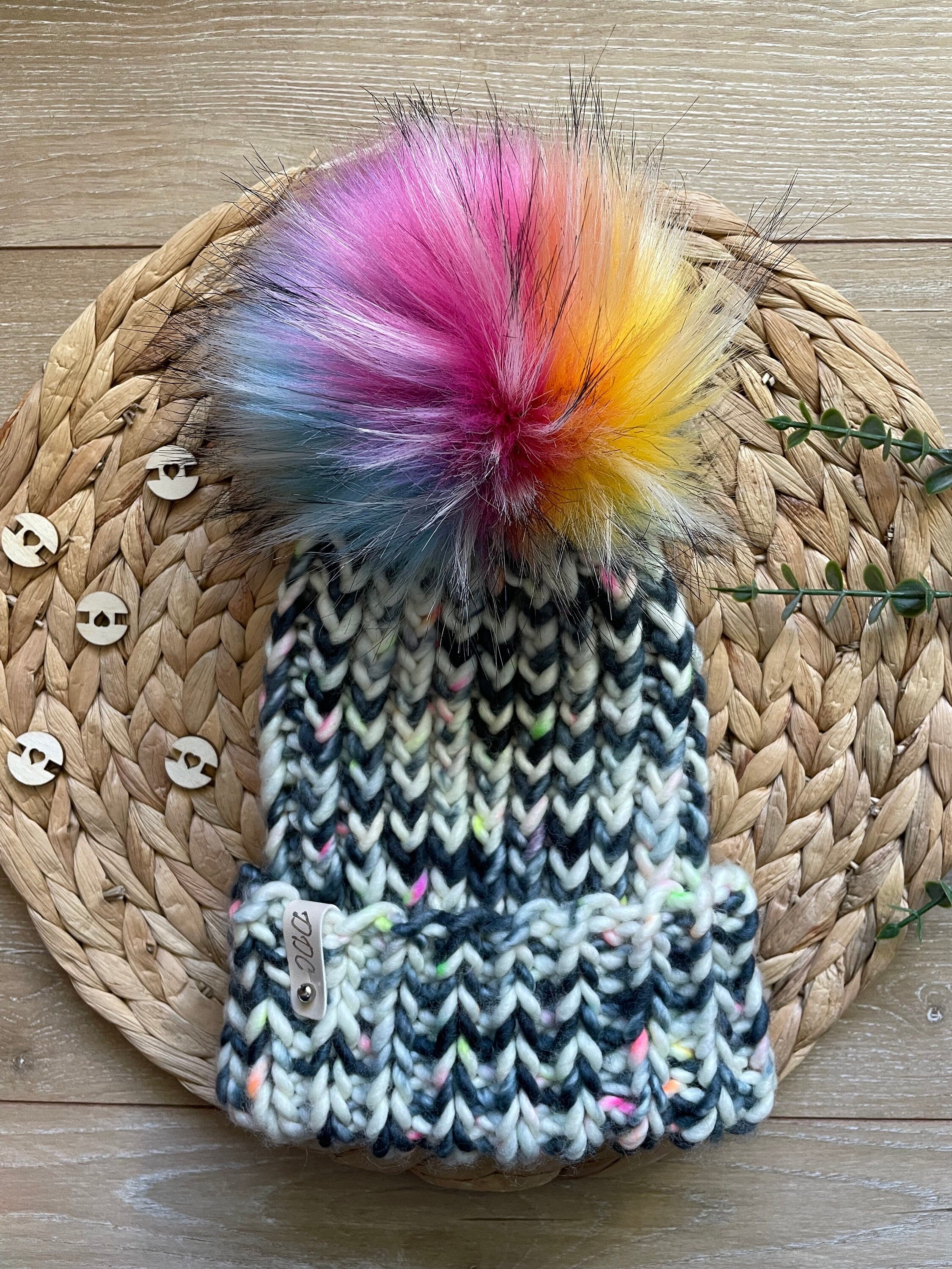 Black neon multi color Knit luxury beanie