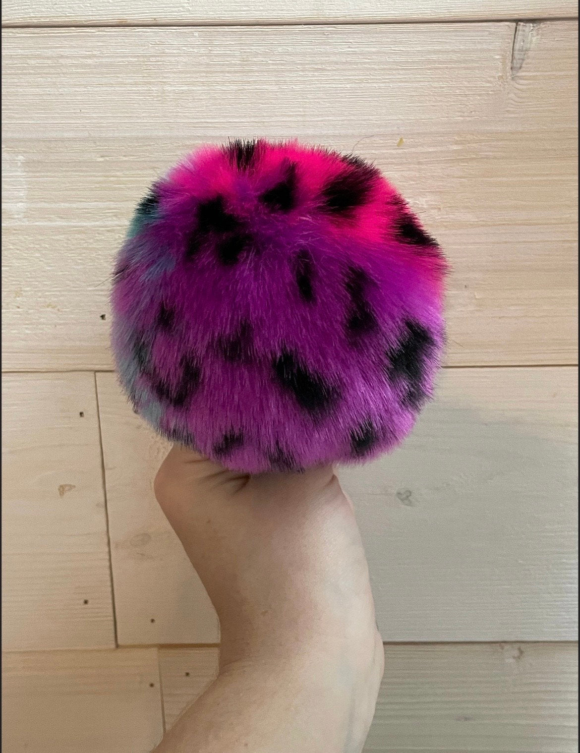 Rainbow cheetah faux fur Pom Pom