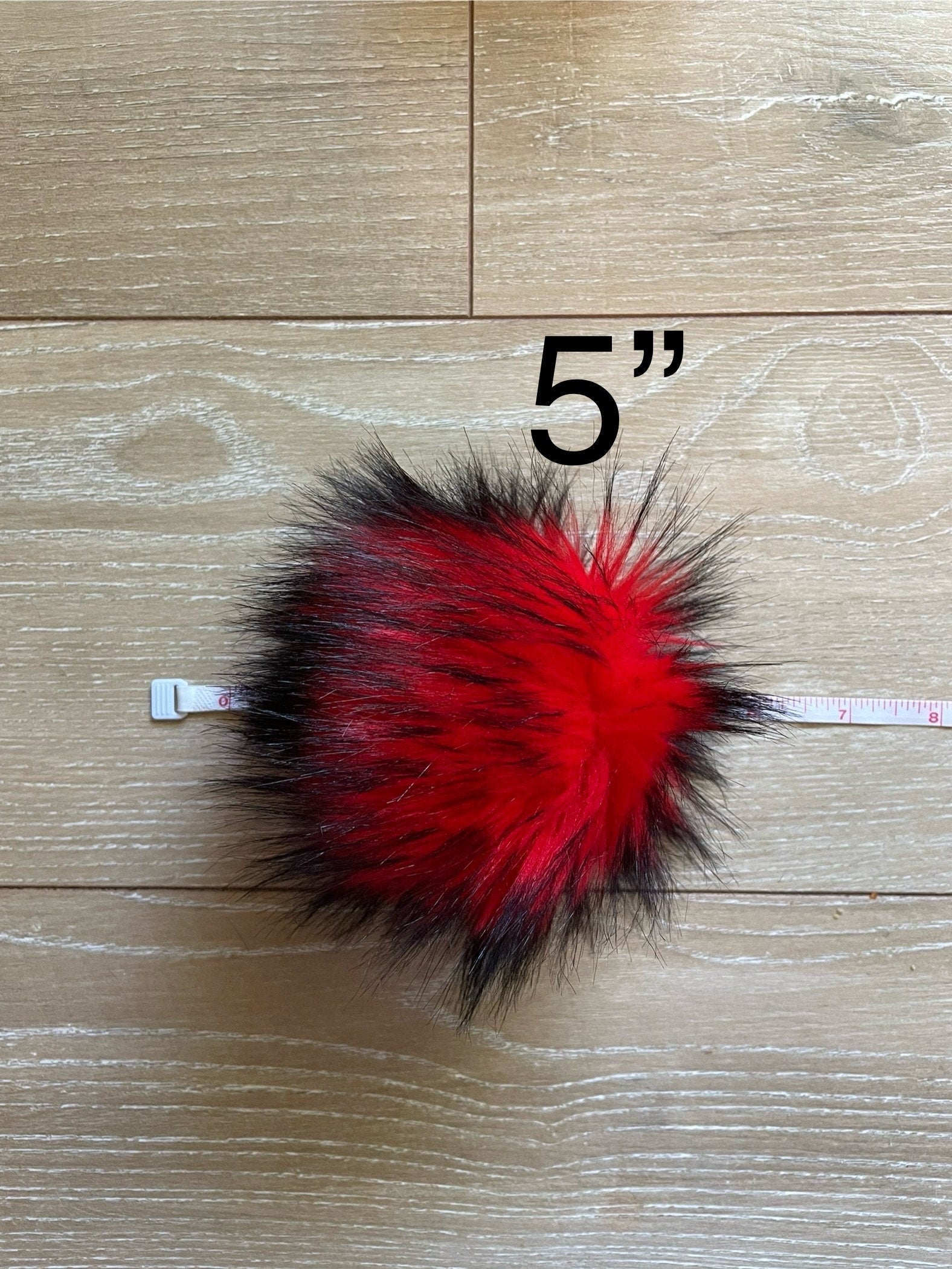 Red nights faux fur pom pom