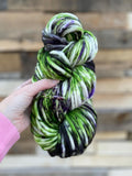 Beetle hand dyed super bulky merino wool, 98 yard, 6 weight purple green black speckled, semi solid, multicolor, indie dye, superwash