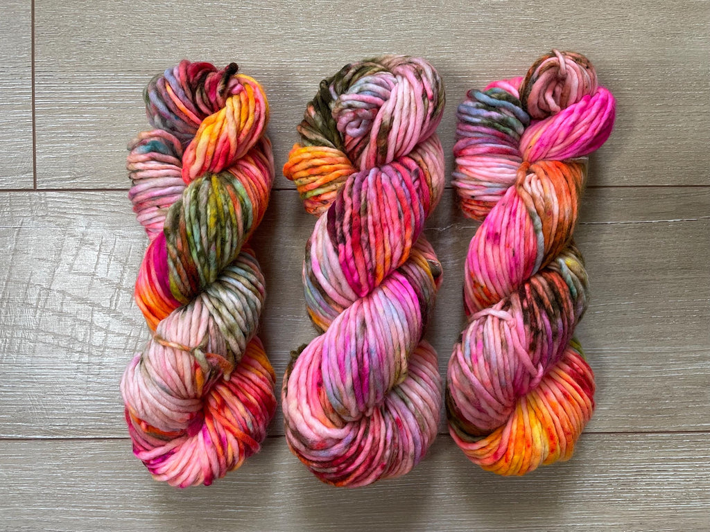 Disco bulky hand dyed bulky merino wool, 109 yard, 5 weight, speckled, semi solid, multicolor, indie dye, superwash