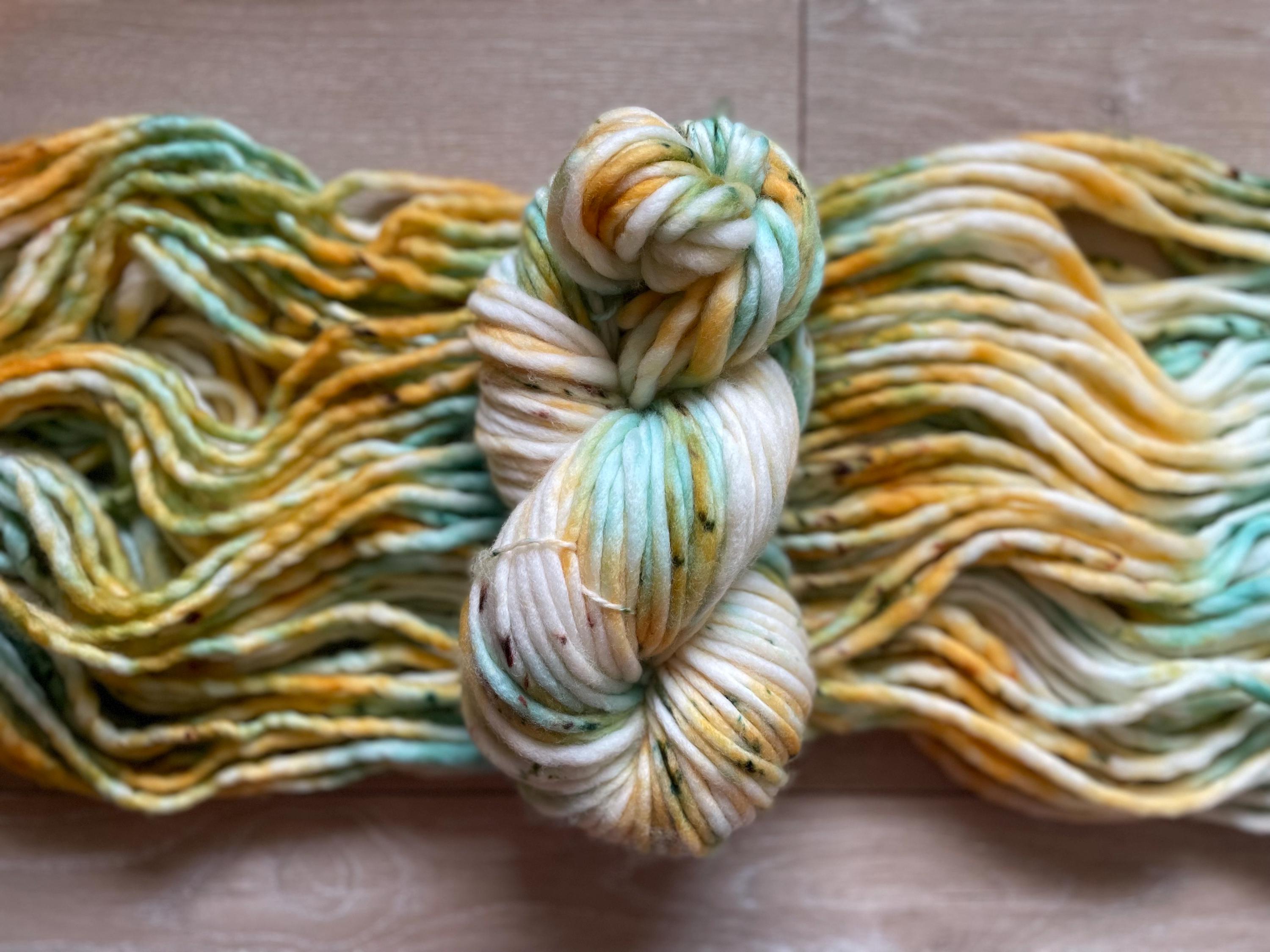 Summer skies Hand dyed super bulky merino wool, size 6 , 98 yards, natural, speckled, solid, multicolor, indie dye, superwash