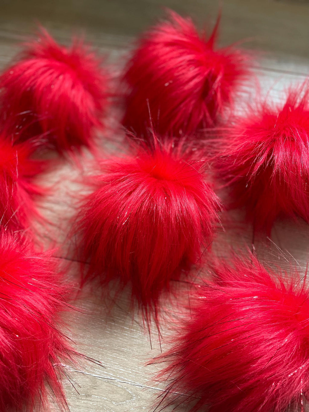 Red faux fur Pom Pom with tinsel