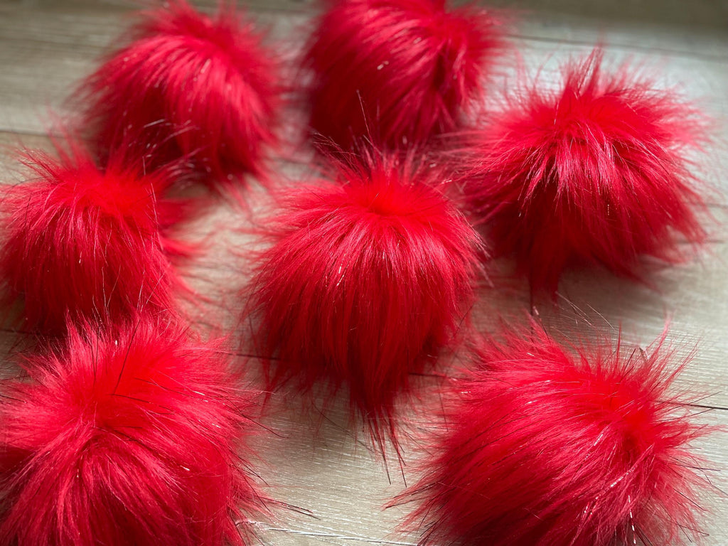 Red faux fur Pom Pom with tinsel