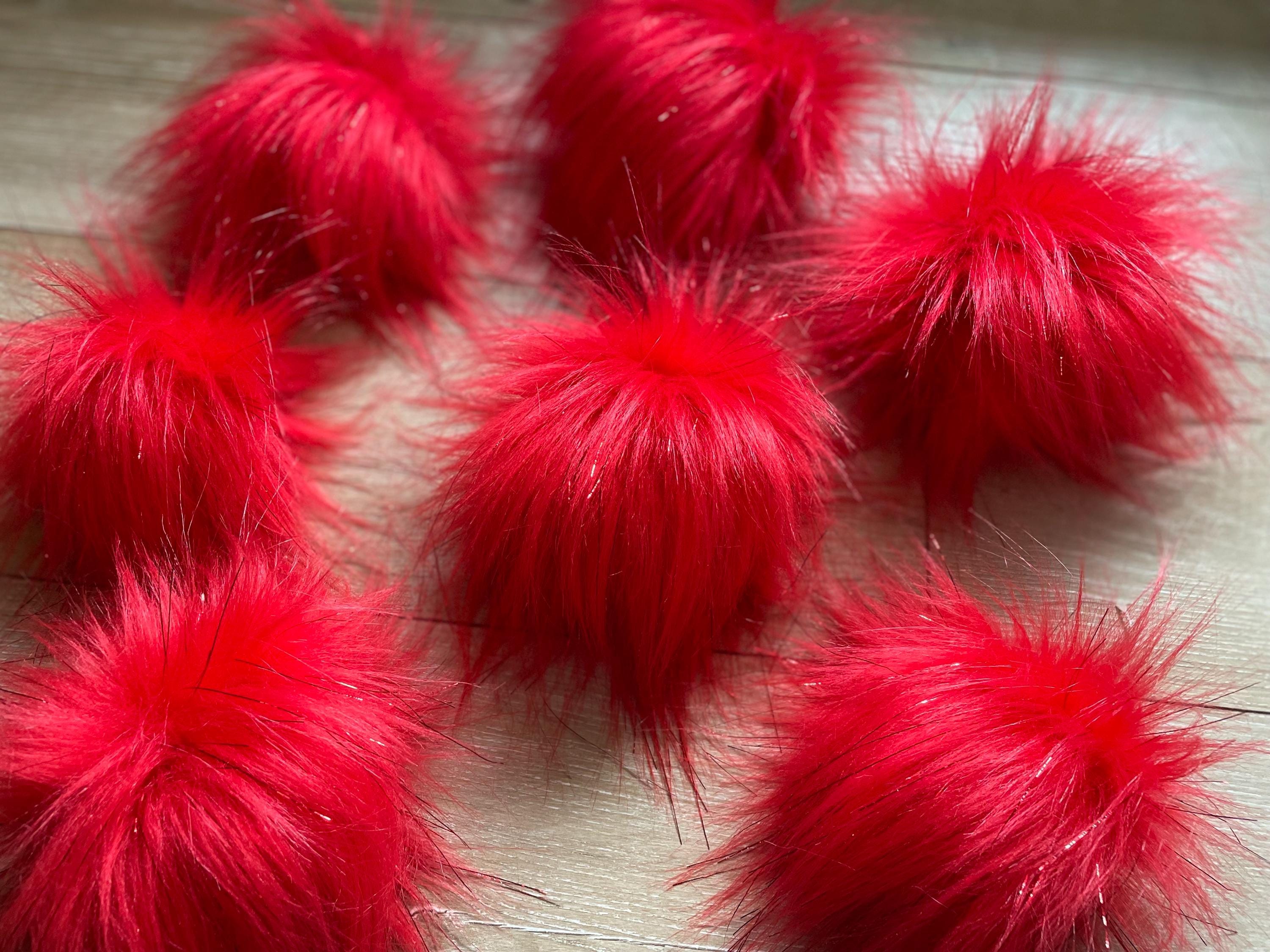 Red faux fur Pom Pom with tinsel