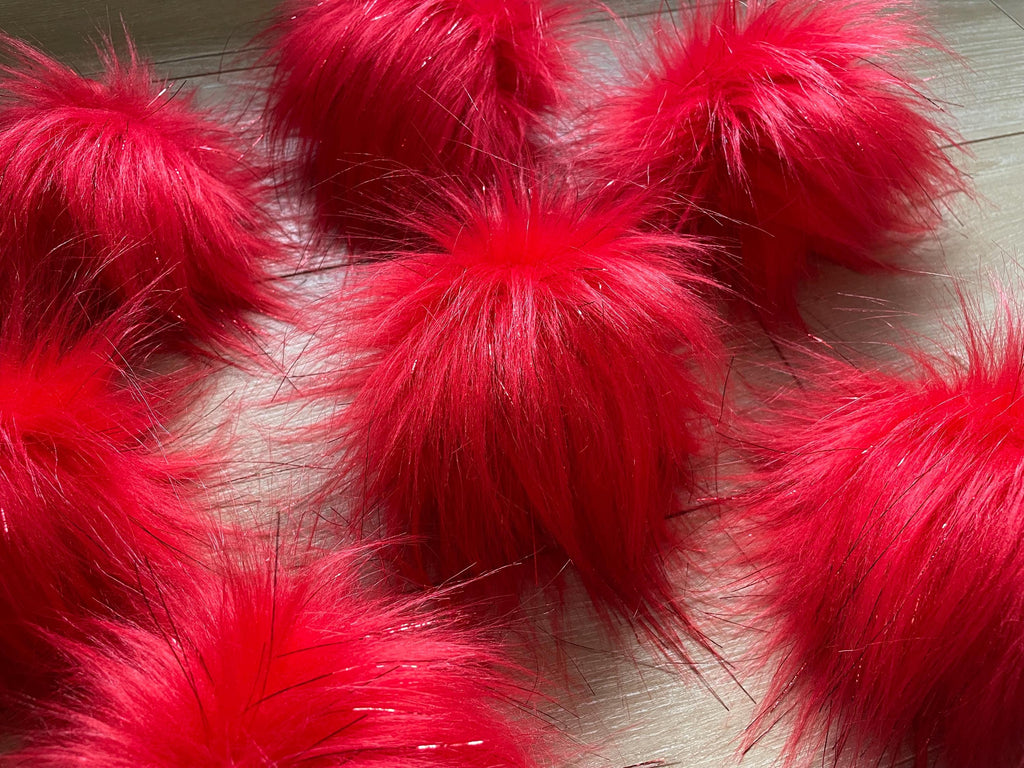 Red faux fur Pom Pom with tinsel