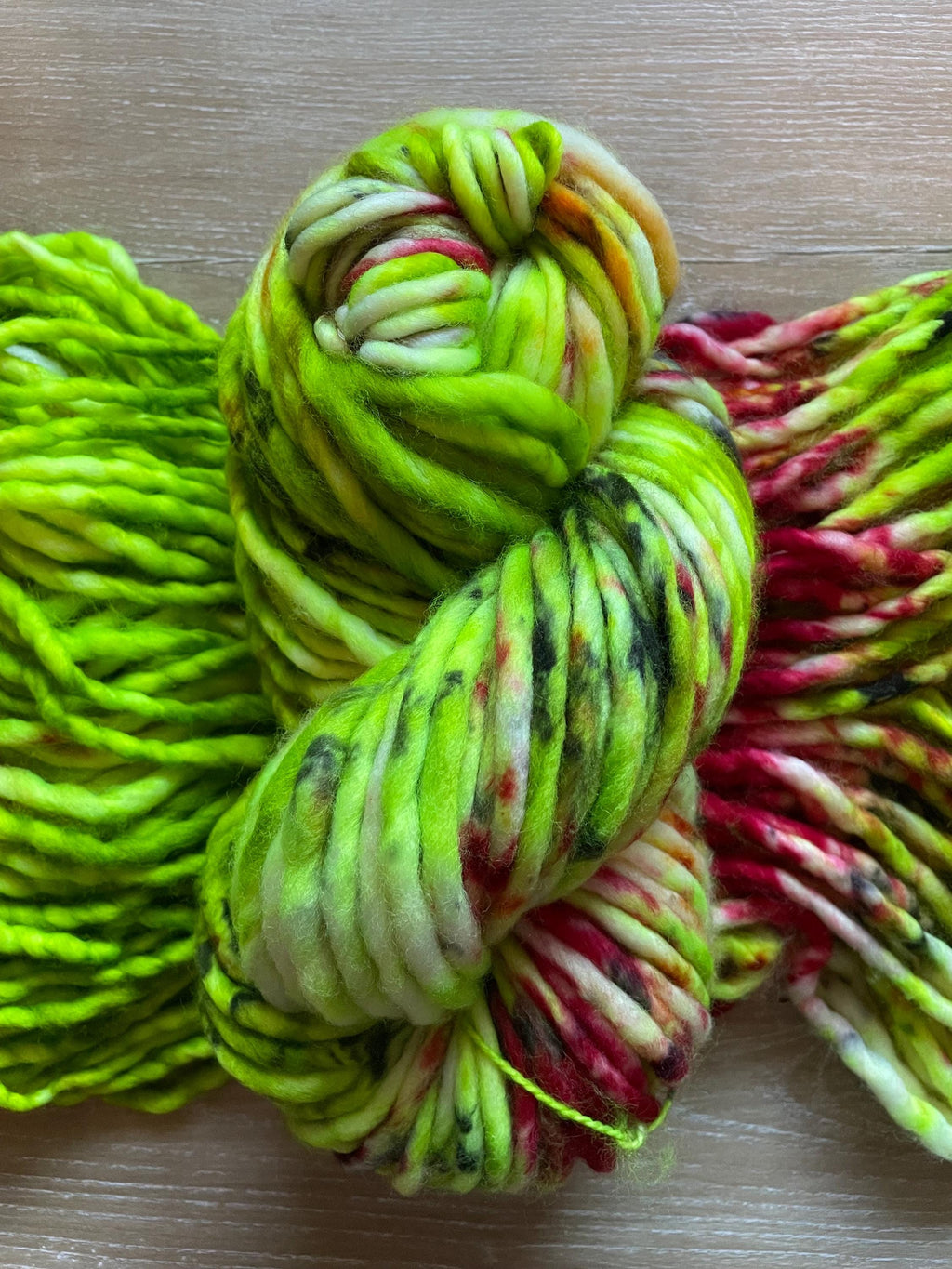 Sleigh bells Hand dyed super bulky merino wool, size 6, 98 yards, natural green red gold pink black, solid, multicolor, indie dye, superwash