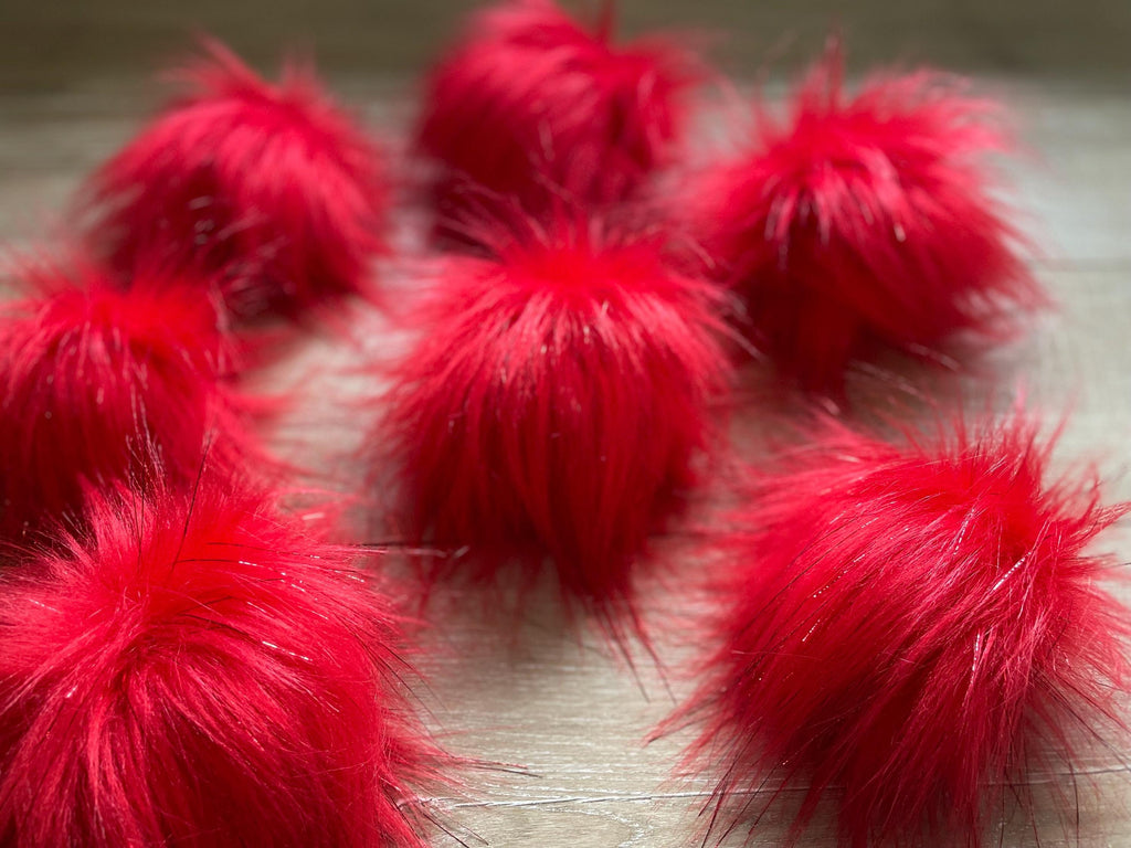 Red faux fur Pom Pom with tinsel