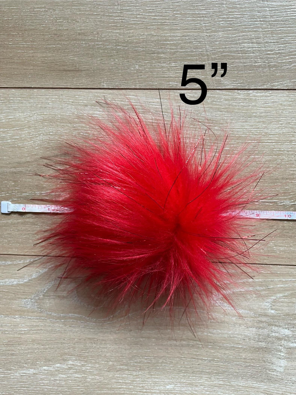 Red faux fur Pom Pom with tinsel