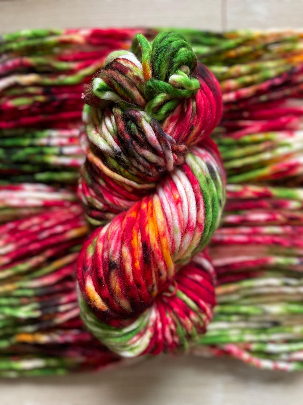 Holly jolly Hand dyed super bulky merino wool, size 6, 98 yards, natural, green red gold pink black, solid, multicolor, indie dye, superwash