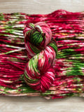 Holly jolly Hand dyed super bulky merino wool, size 6, 98 yards, natural, green red gold pink black, solid, multicolor, indie dye, superwash