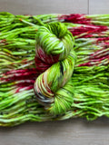 Sleigh bells Hand dyed super bulky merino wool, size 6, 98 yards, natural green red gold pink black, solid, multicolor, indie dye, superwash