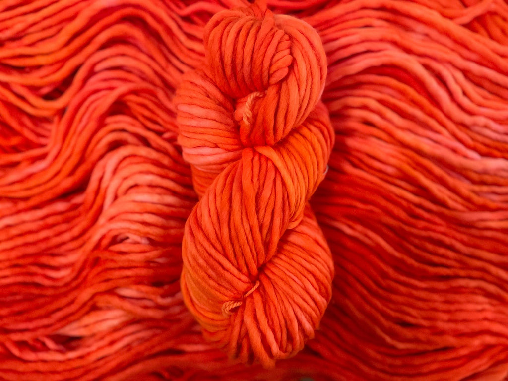 Bright orange Hand dyed super bulky merino wool, size 6, 98 yards, natural, solid, indie dye, superwash