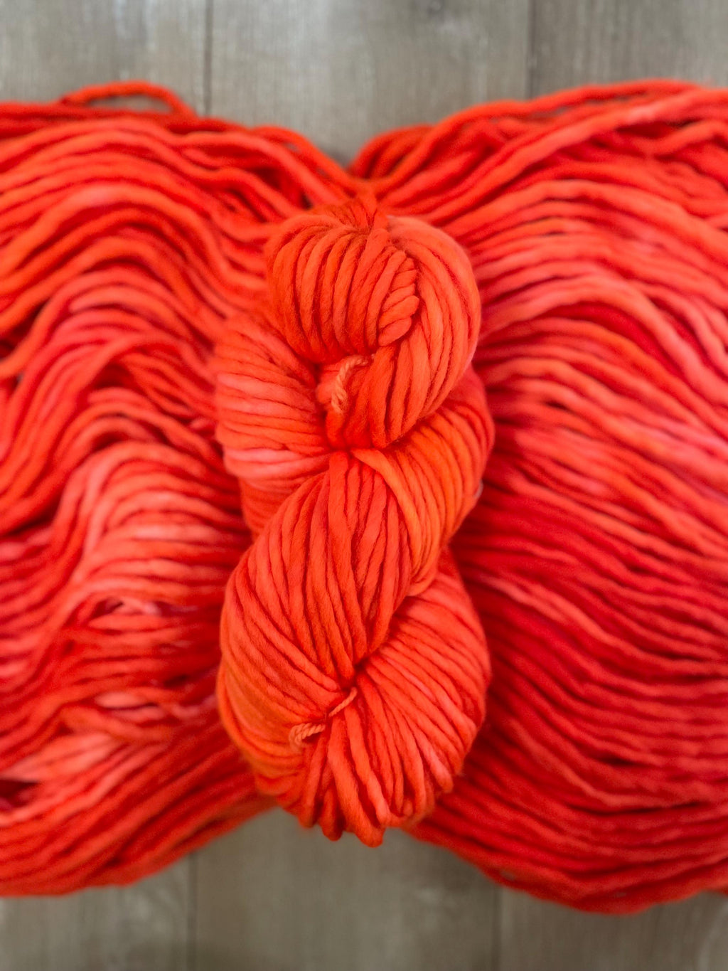 Bright orange Hand dyed super bulky merino wool, size 6, 98 yards, natural, solid, indie dye, superwash