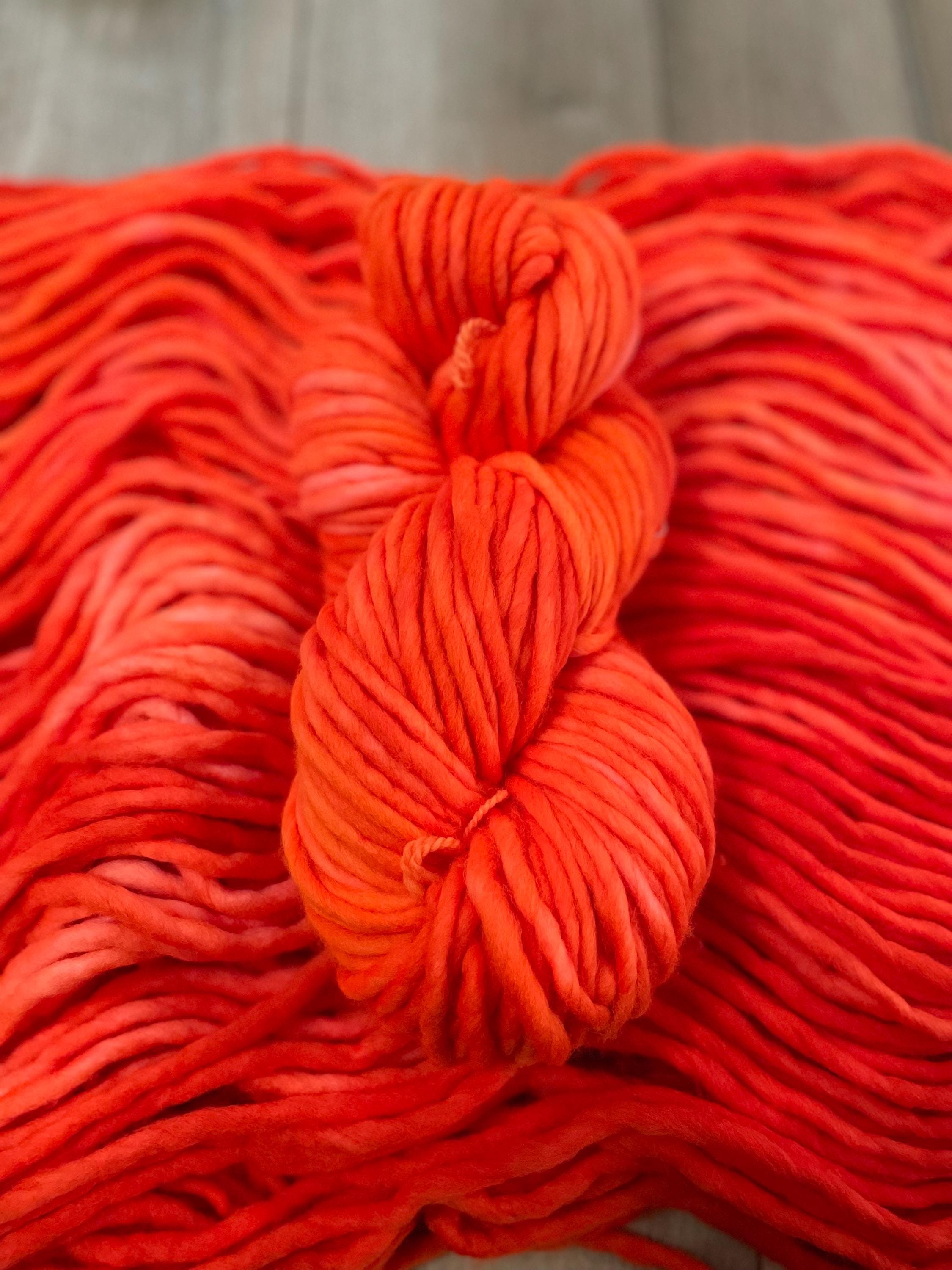 Bright orange Hand dyed super bulky merino wool, size 6, 98 yards, natural, solid, indie dye, superwash