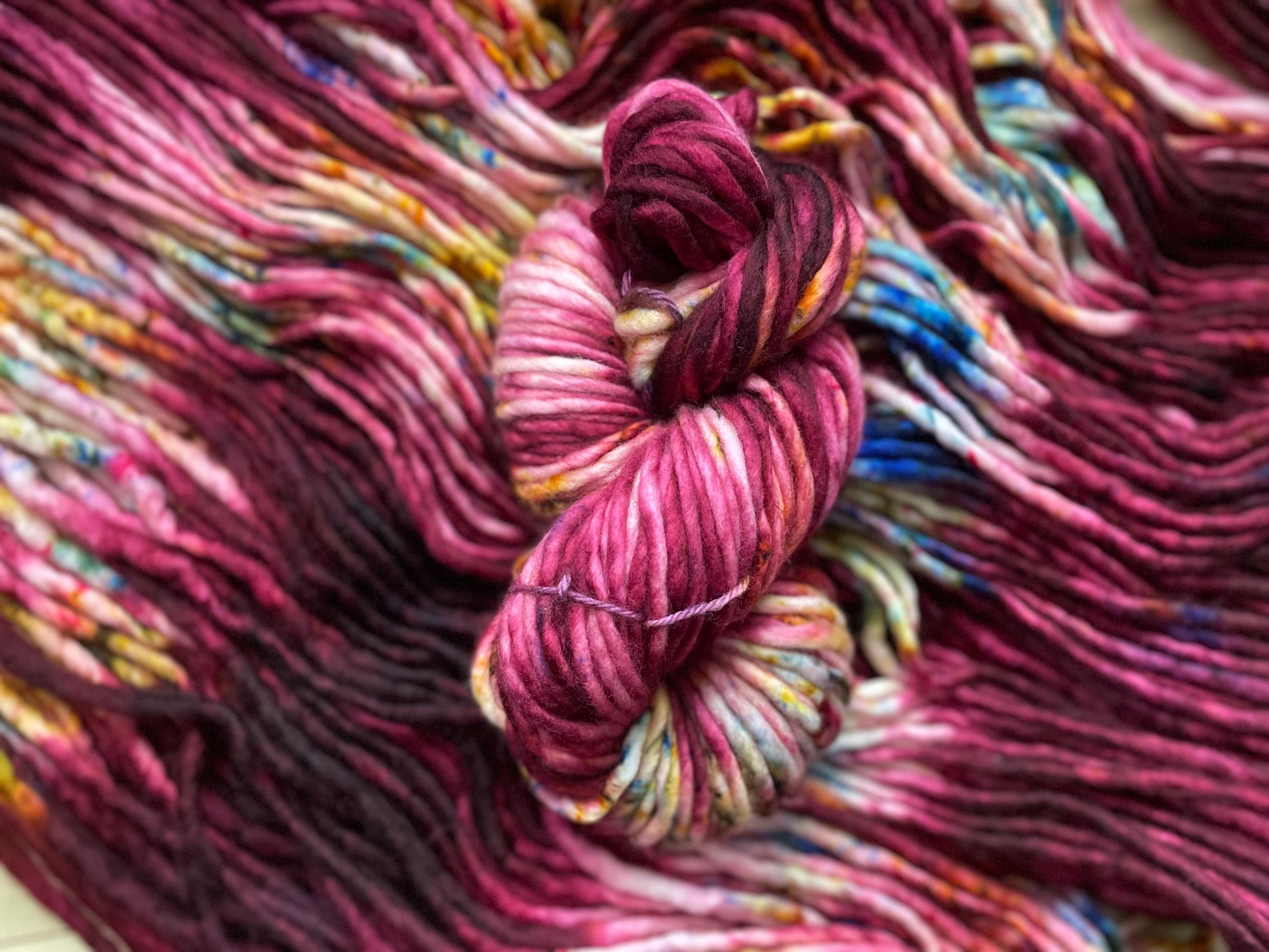 Cranberry spritz Hand dyed super bulky merino wool yarn