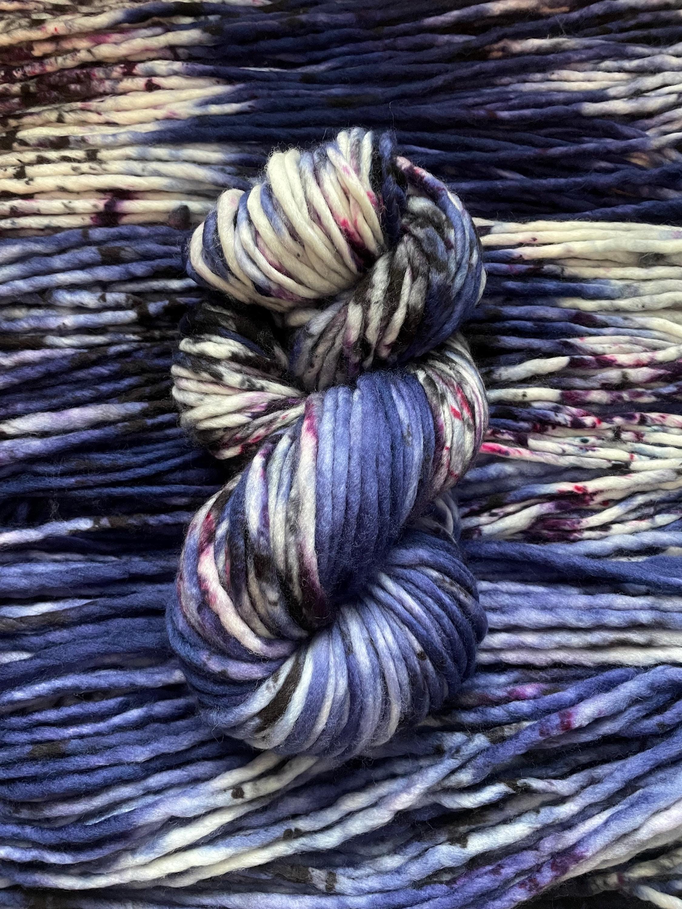 Violet eyes Hand dyed super bulky merino wool, size 6 purple blue, speckled, solid, multicolor, indie dye, superwash