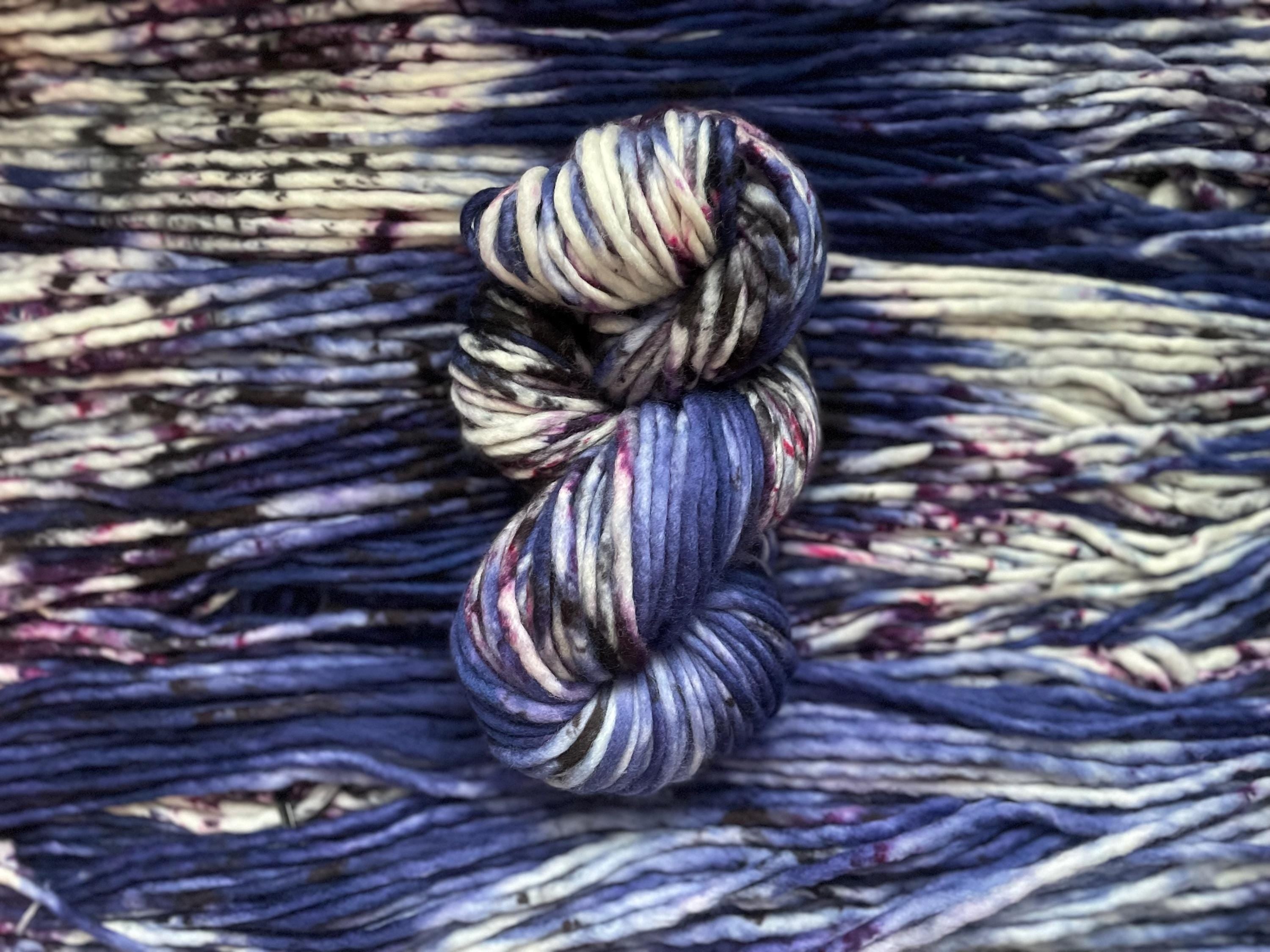 Violet eyes Hand dyed super bulky merino wool, size 6 purple blue, speckled, solid, multicolor, indie dye, superwash