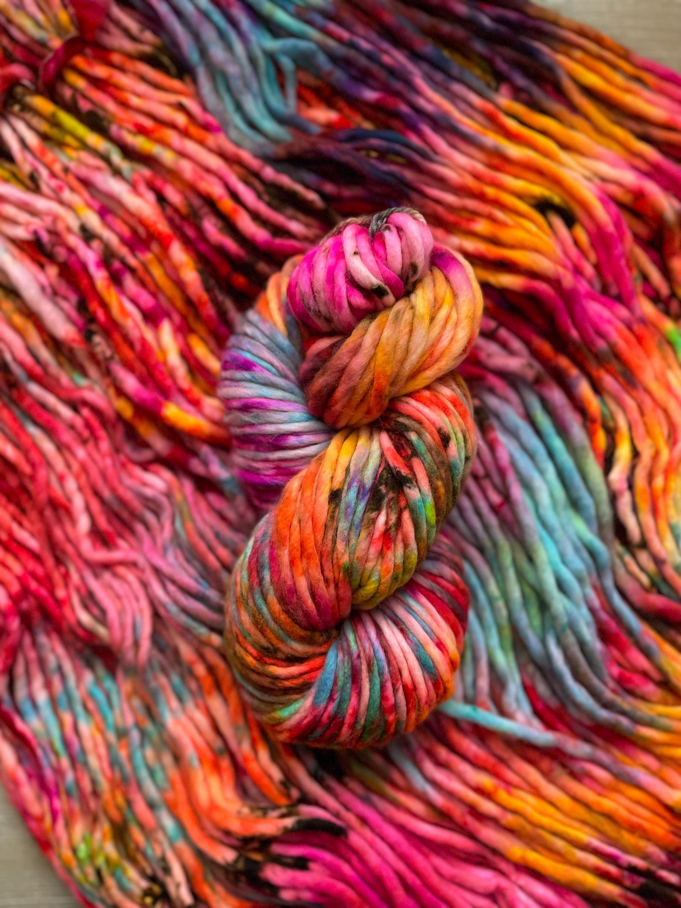 Disco Hand dyed super bulky merino wool, 82 98 126 size 6 weight, brights neons, speckled, solid, multicolor, indie dye,