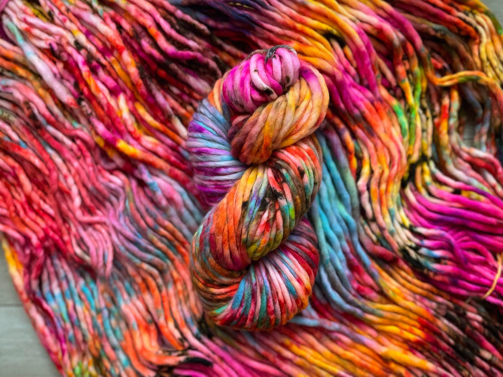Disco Hand dyed super bulky merino wool, 82 98 126 size 6 weight, brights neons, speckled, solid, multicolor, indie dye,