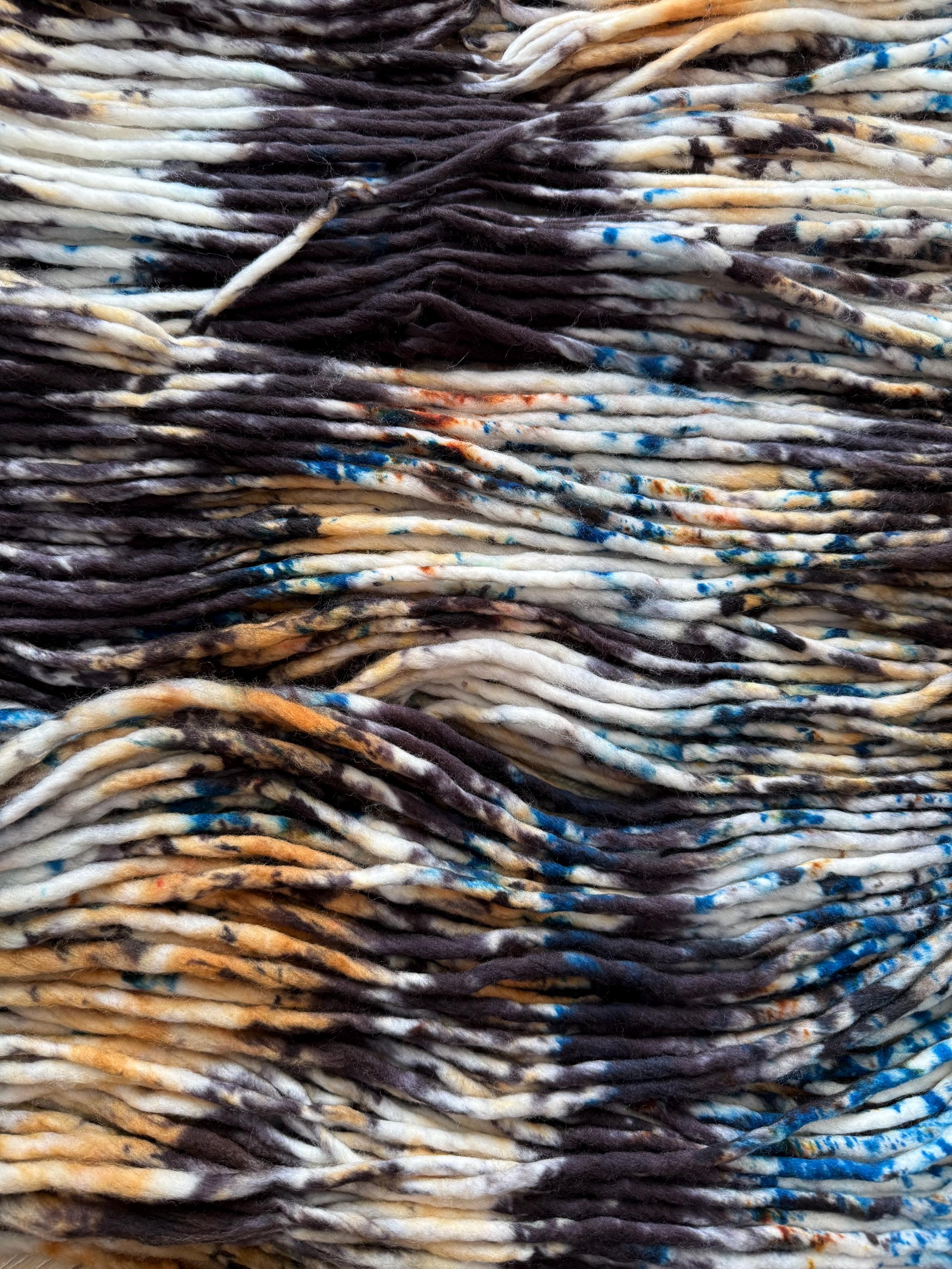 Azriel Hand dyed super bulky merino wool, size 6 blue black gold, speckled, solid, multicolor, indie dye, superwash