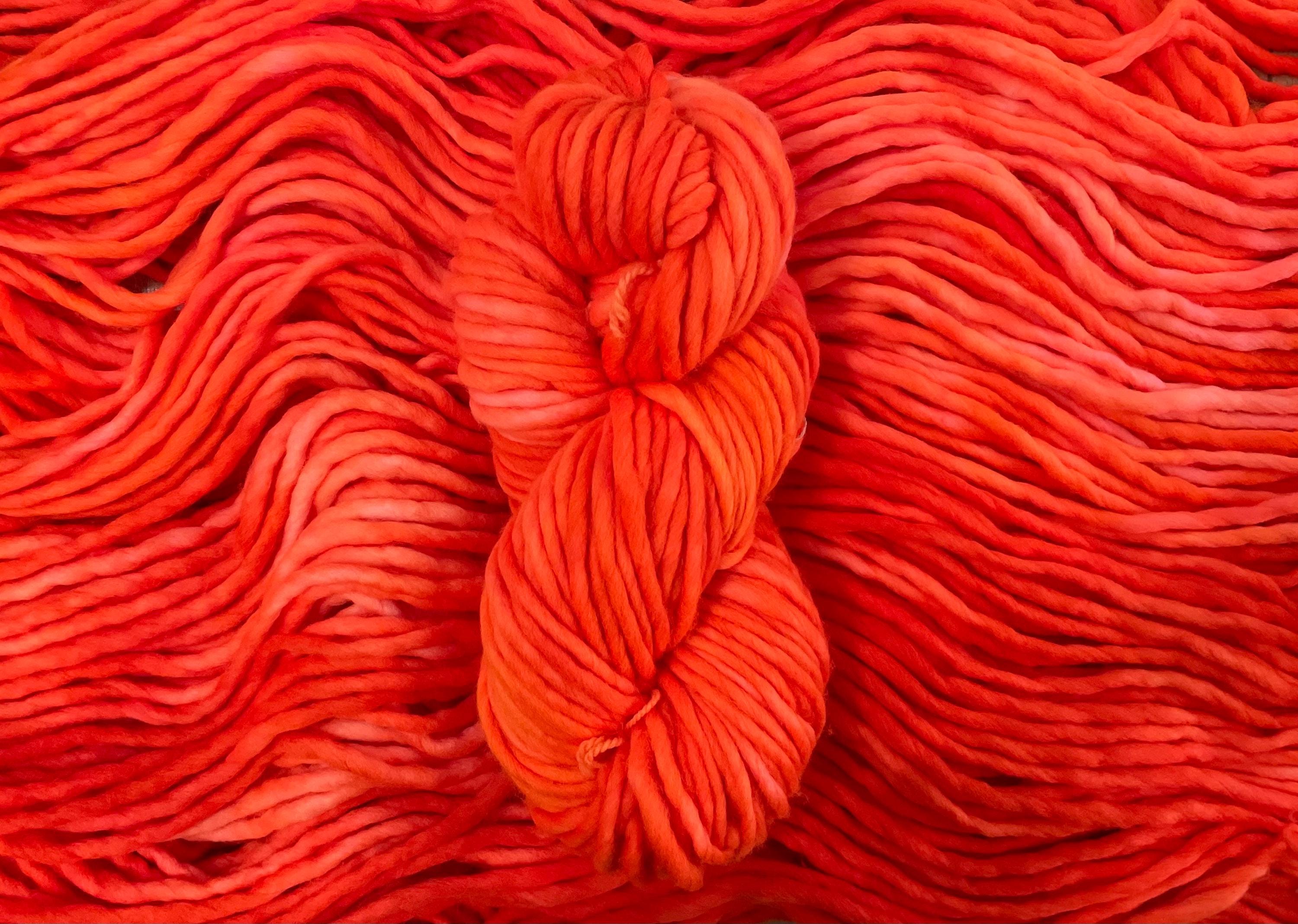 Bright orange Hand dyed super bulky merino wool, size 6, 98 yards, natural, solid, indie dye, superwash