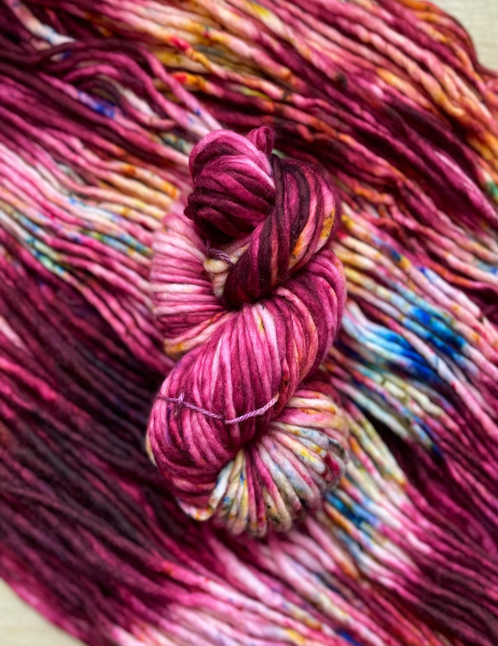 Cranberry spritz Hand dyed super bulky merino wool yarn