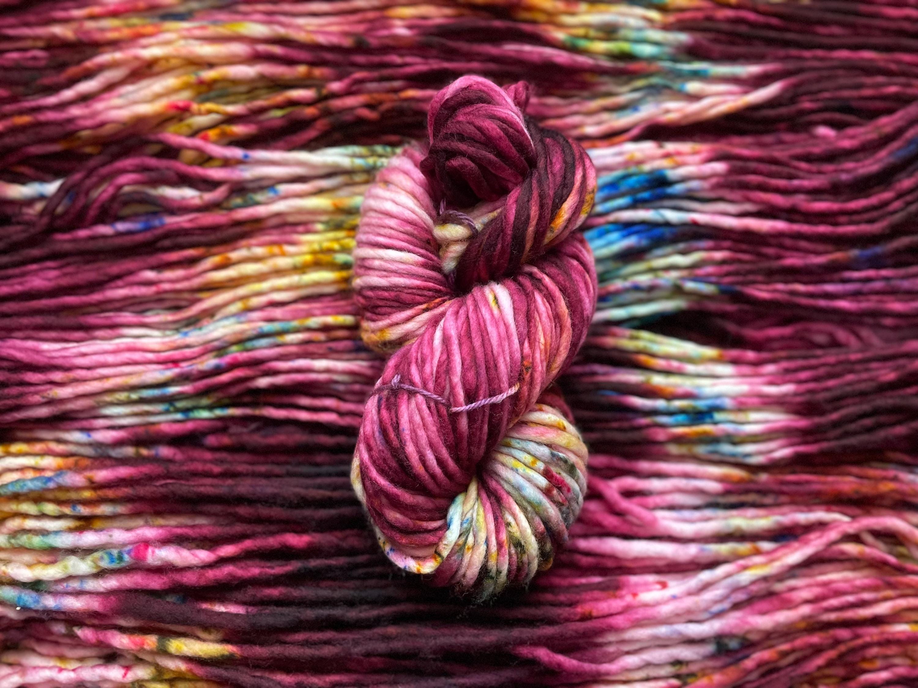 Cranberry spritz Hand dyed super bulky merino wool yarn