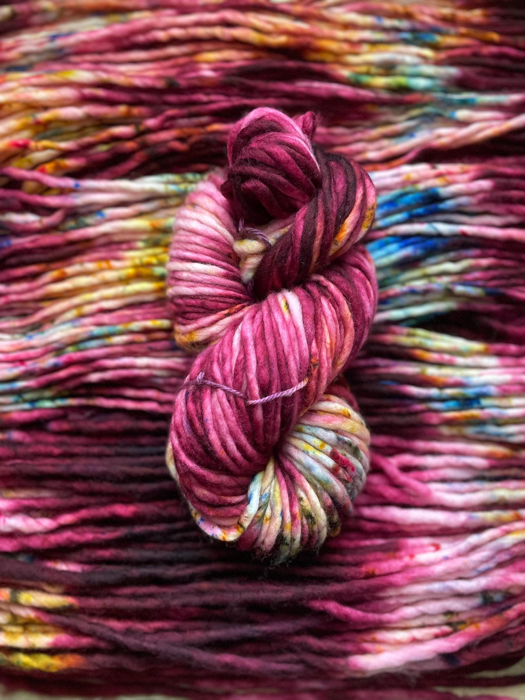 Cranberry spritz Hand dyed super bulky merino wool yarn