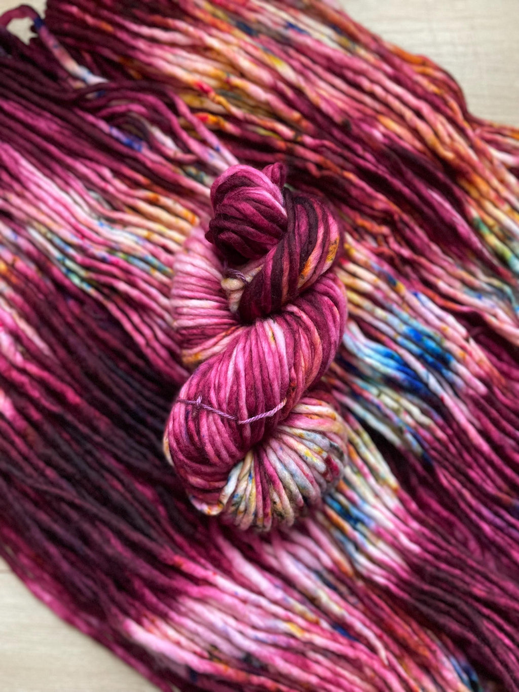 Cranberry spritz Hand dyed super bulky merino wool yarn