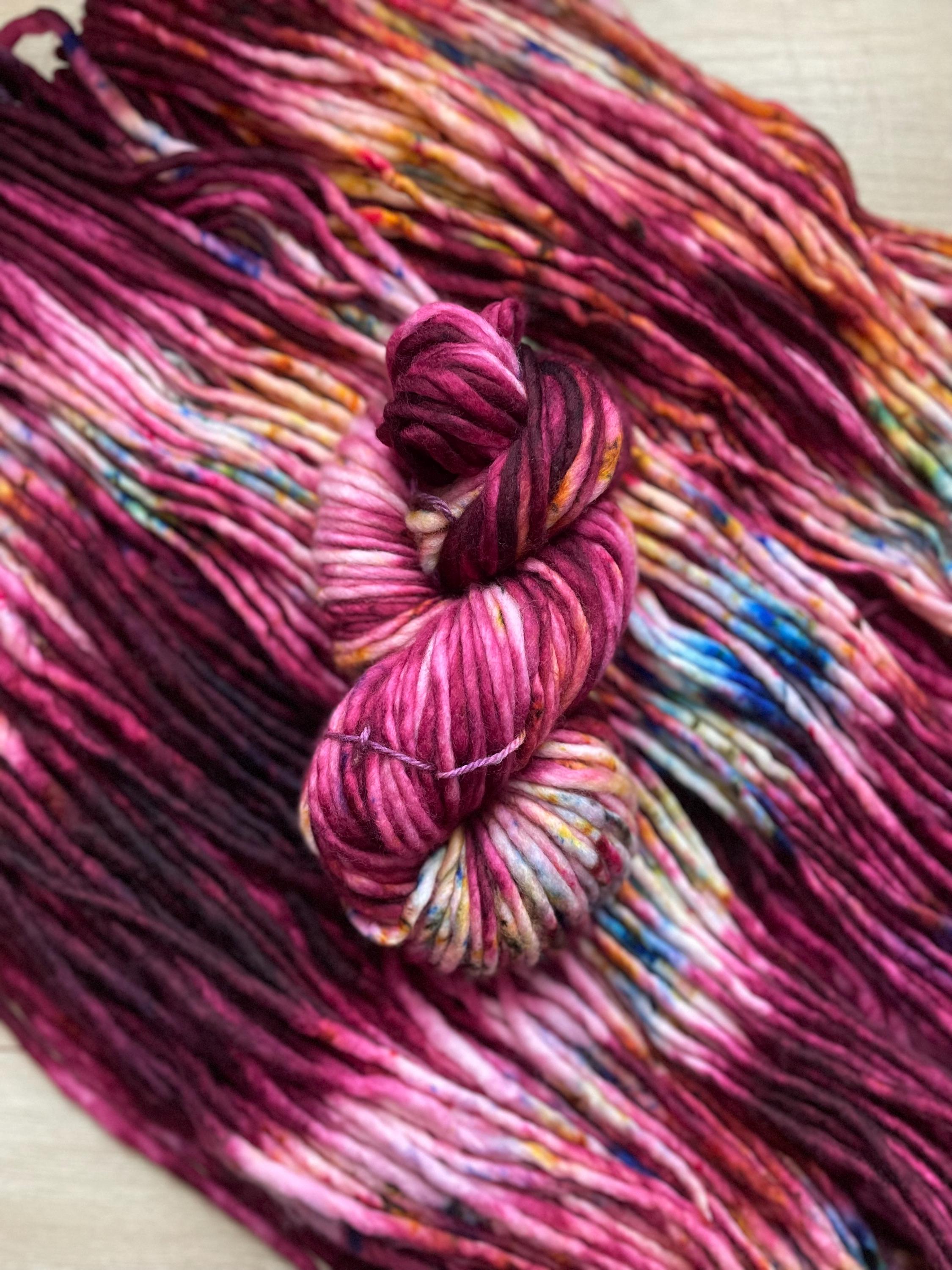 Cranberry spritz Hand dyed super bulky merino wool yarn