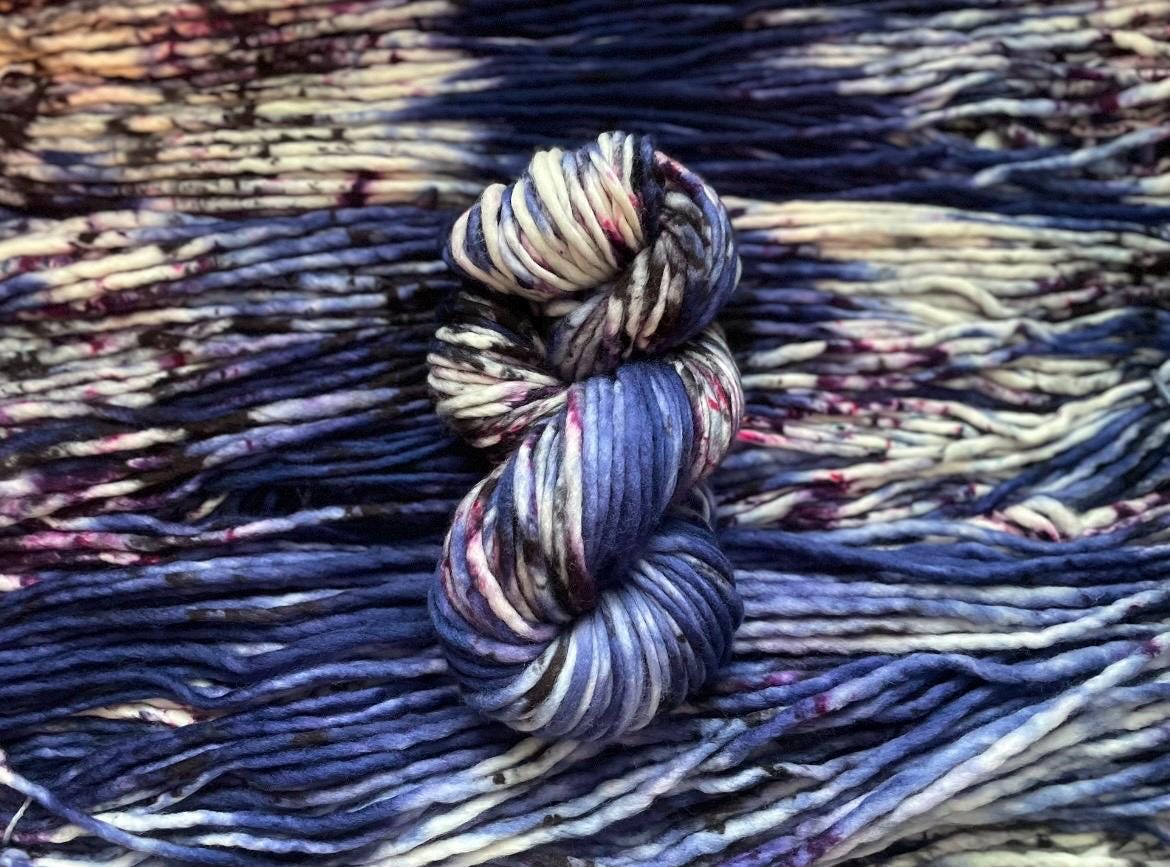 Violet eyes Hand dyed super bulky merino wool, size 6 purple blue, speckled, solid, multicolor, indie dye, superwash