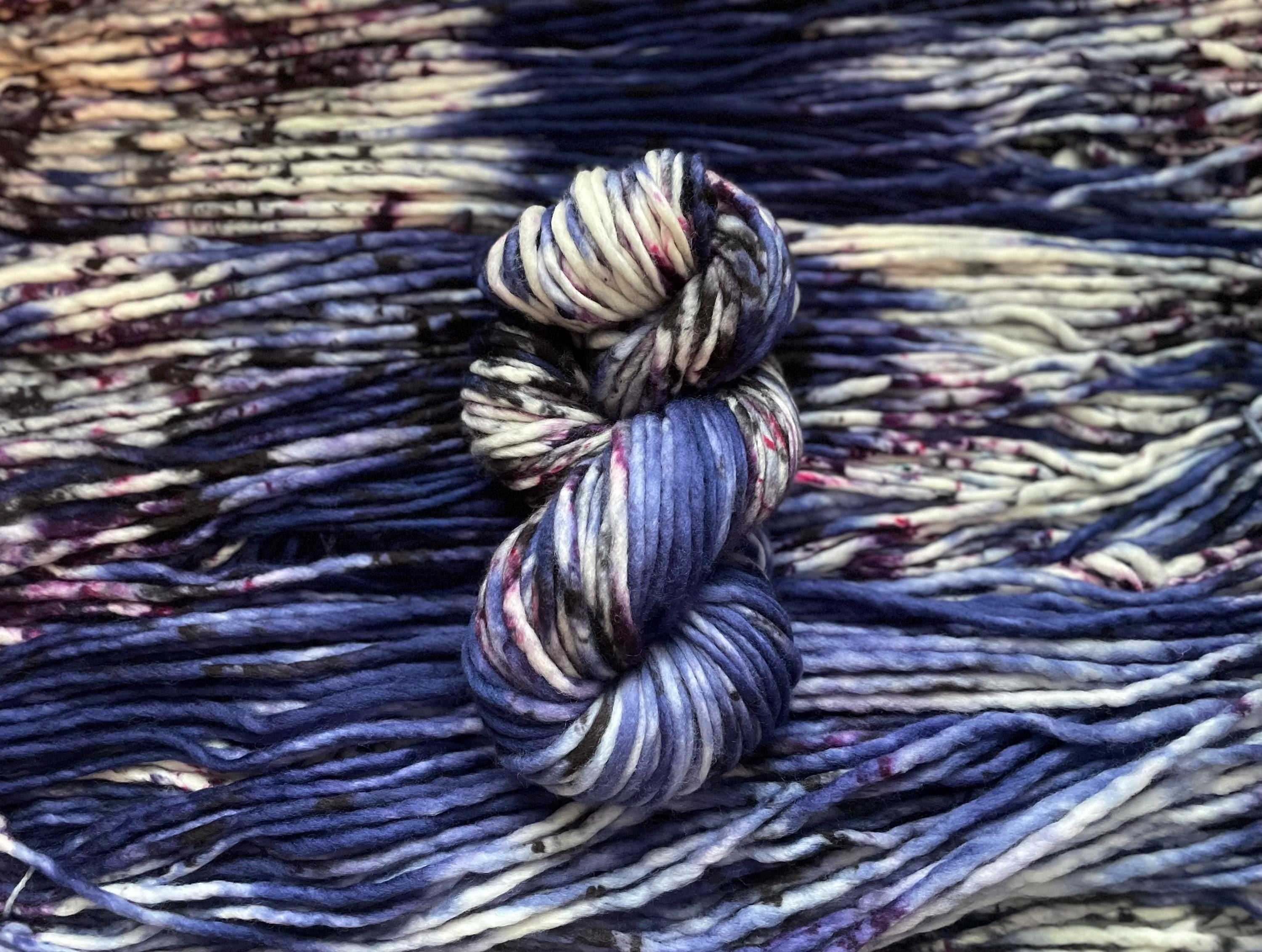 Violet eyes Hand dyed super bulky merino wool, size 6 purple blue, speckled, solid, multicolor, indie dye, superwash