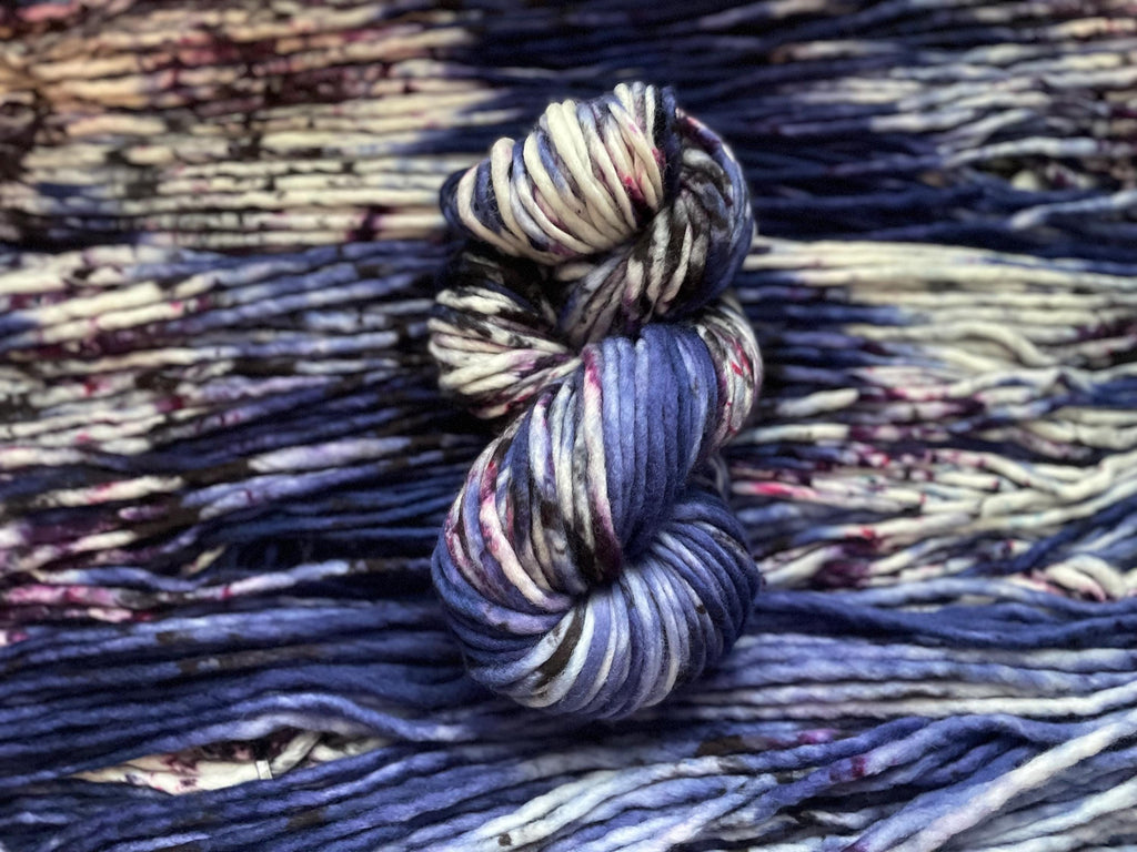 Violet eyes Hand dyed super bulky merino wool, size 6 purple blue, speckled, solid, multicolor, indie dye, superwash