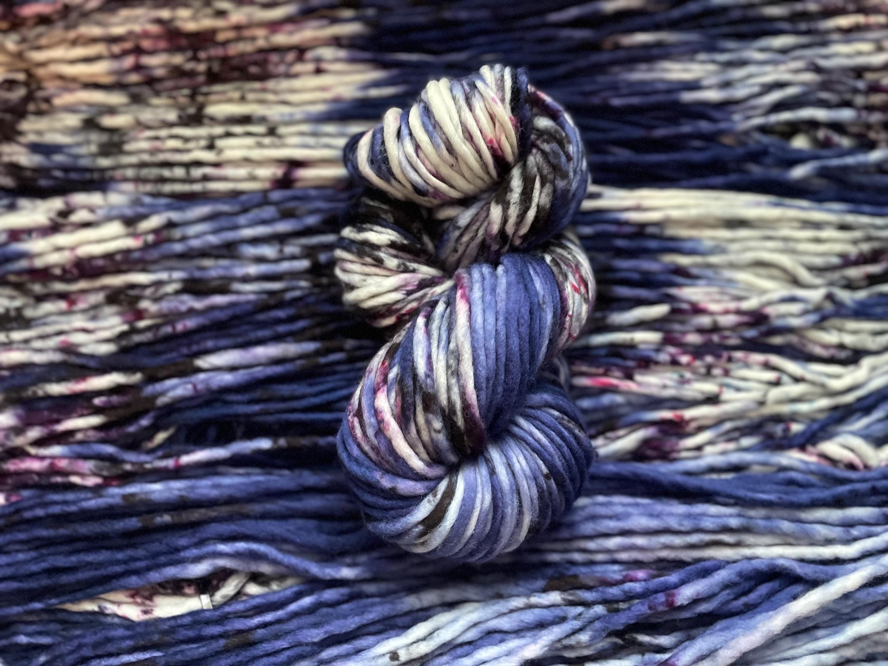 Violet eyes Hand dyed super bulky merino wool, size 6 purple blue, speckled, solid, multicolor, indie dye, superwash