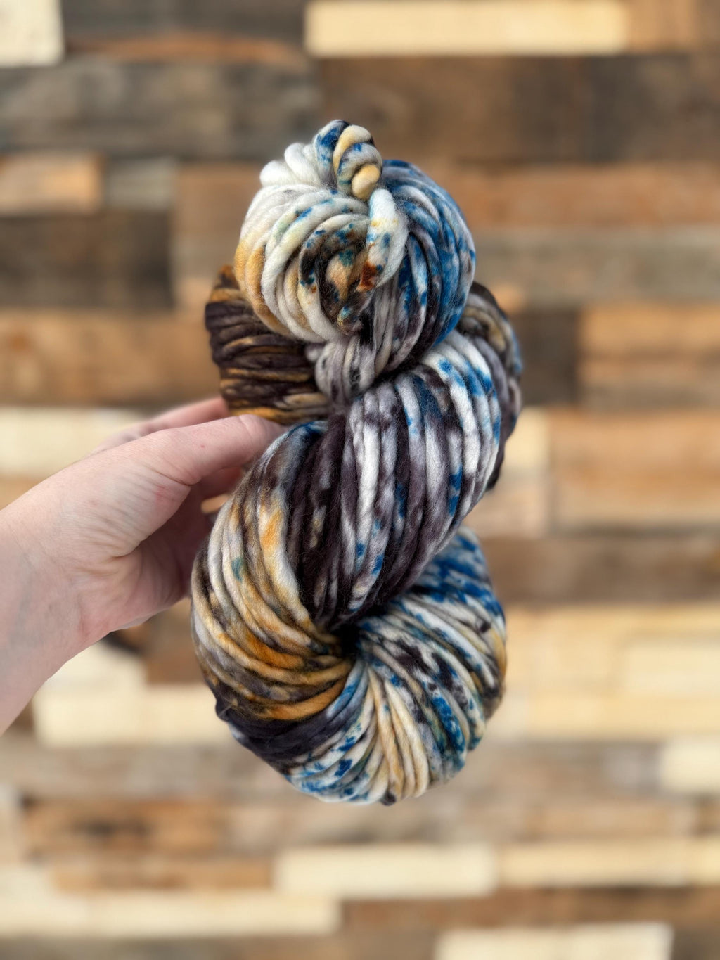Azriel Hand dyed super bulky merino wool, size 6 blue black gold, speckled, solid, multicolor, indie dye, superwash