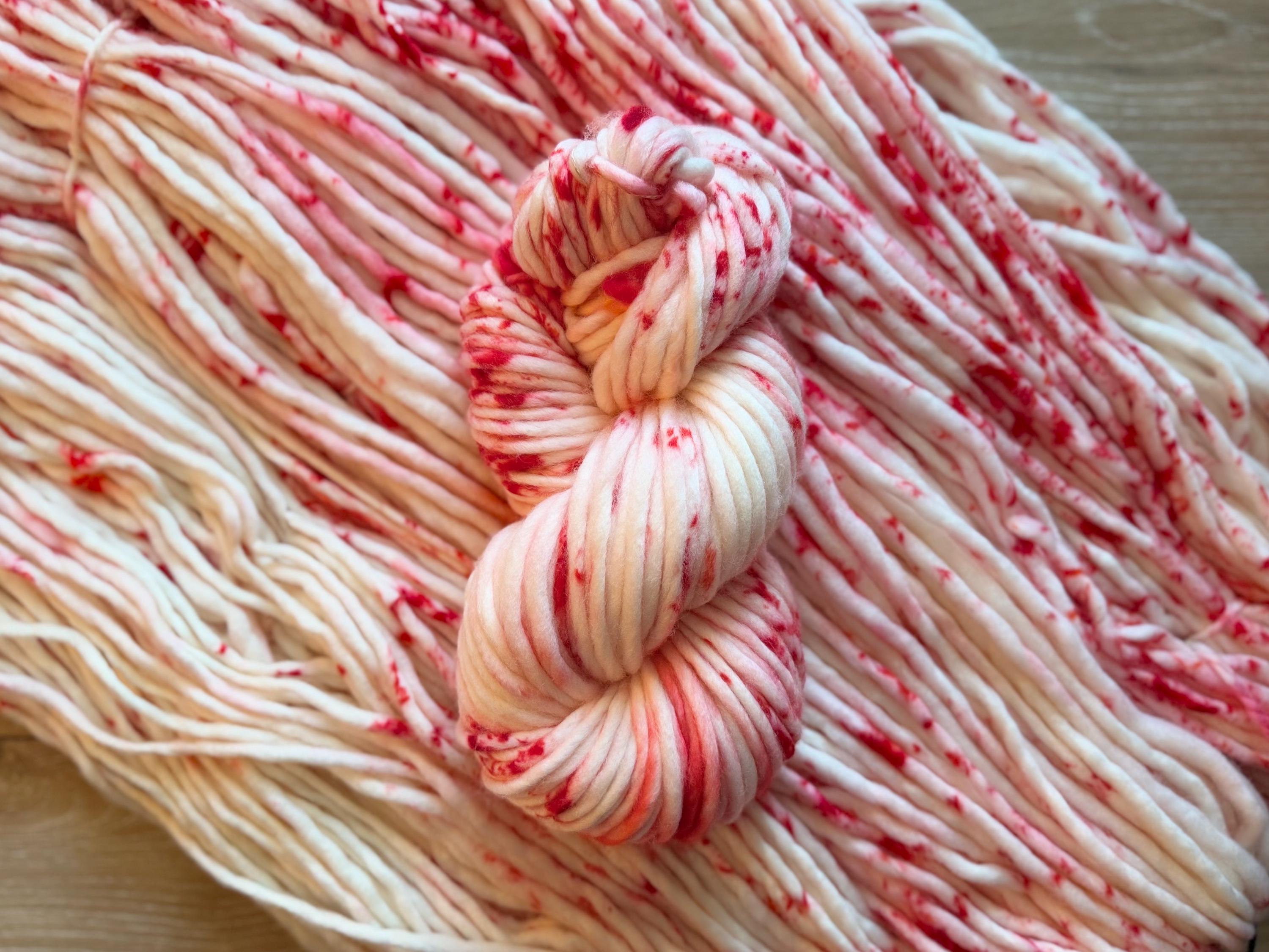 Xoxo Hand dyed super bulky merino wool, size 6 red pink,natural, speckled, solid, multicolor, indie dye, superwash Valentine’s Day