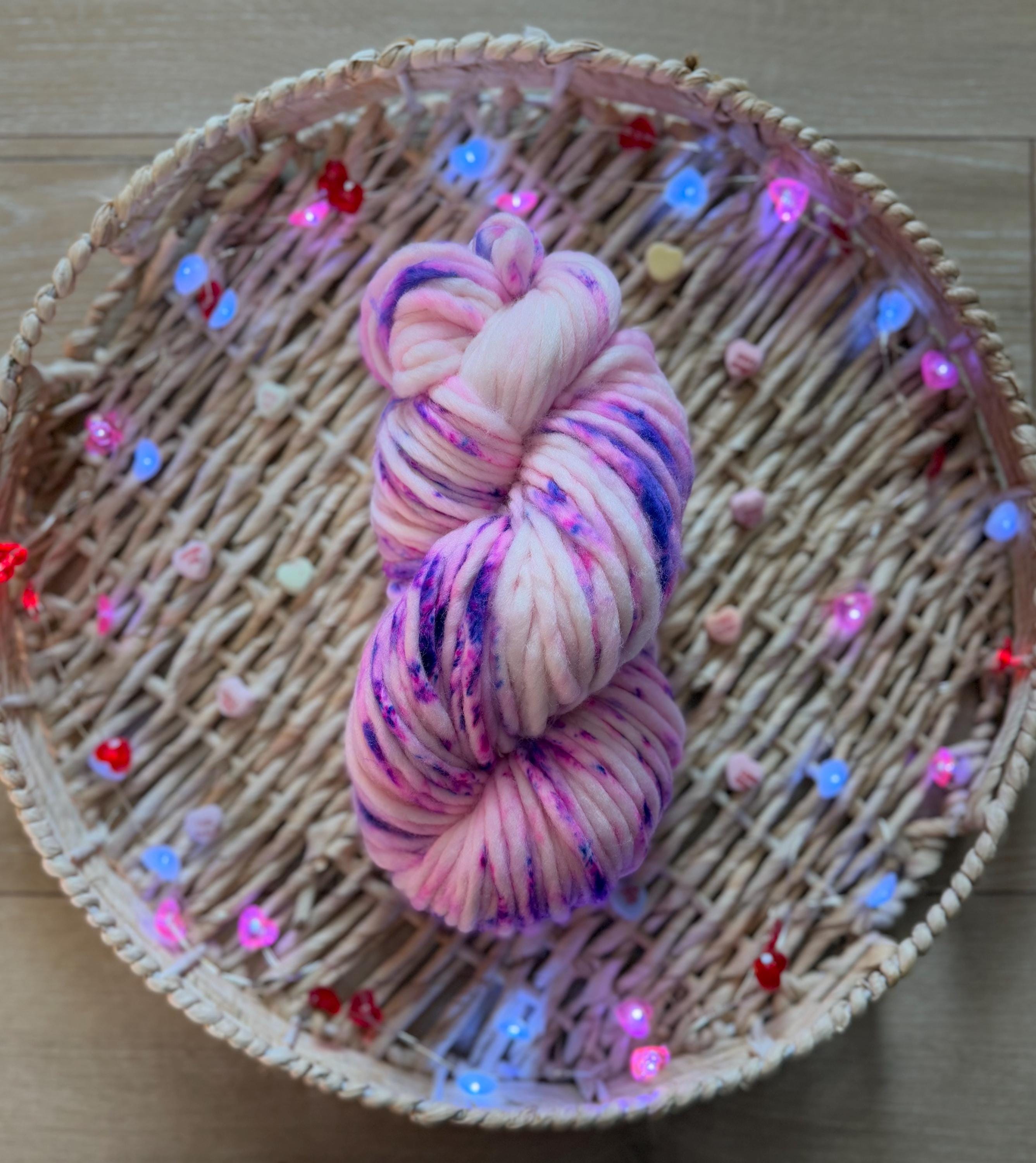 True love Hand dyed super bulky merino wool, size 6 purple,natural, speckled, solid, multicolor, indie dye, superwash valentines day