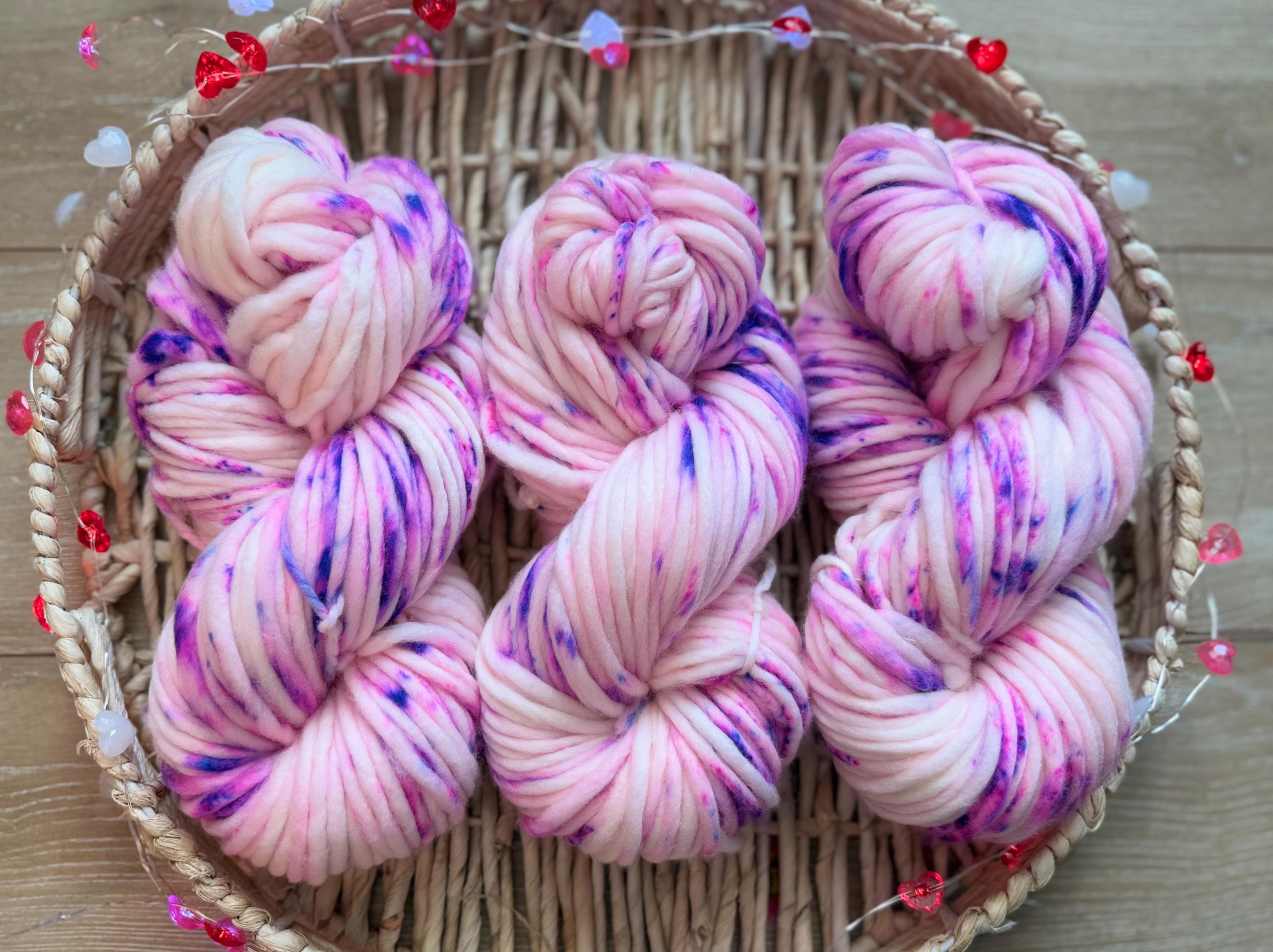 True love Hand dyed super bulky merino wool, size 6 purple,natural, speckled, solid, multicolor, indie dye, superwash valentines day