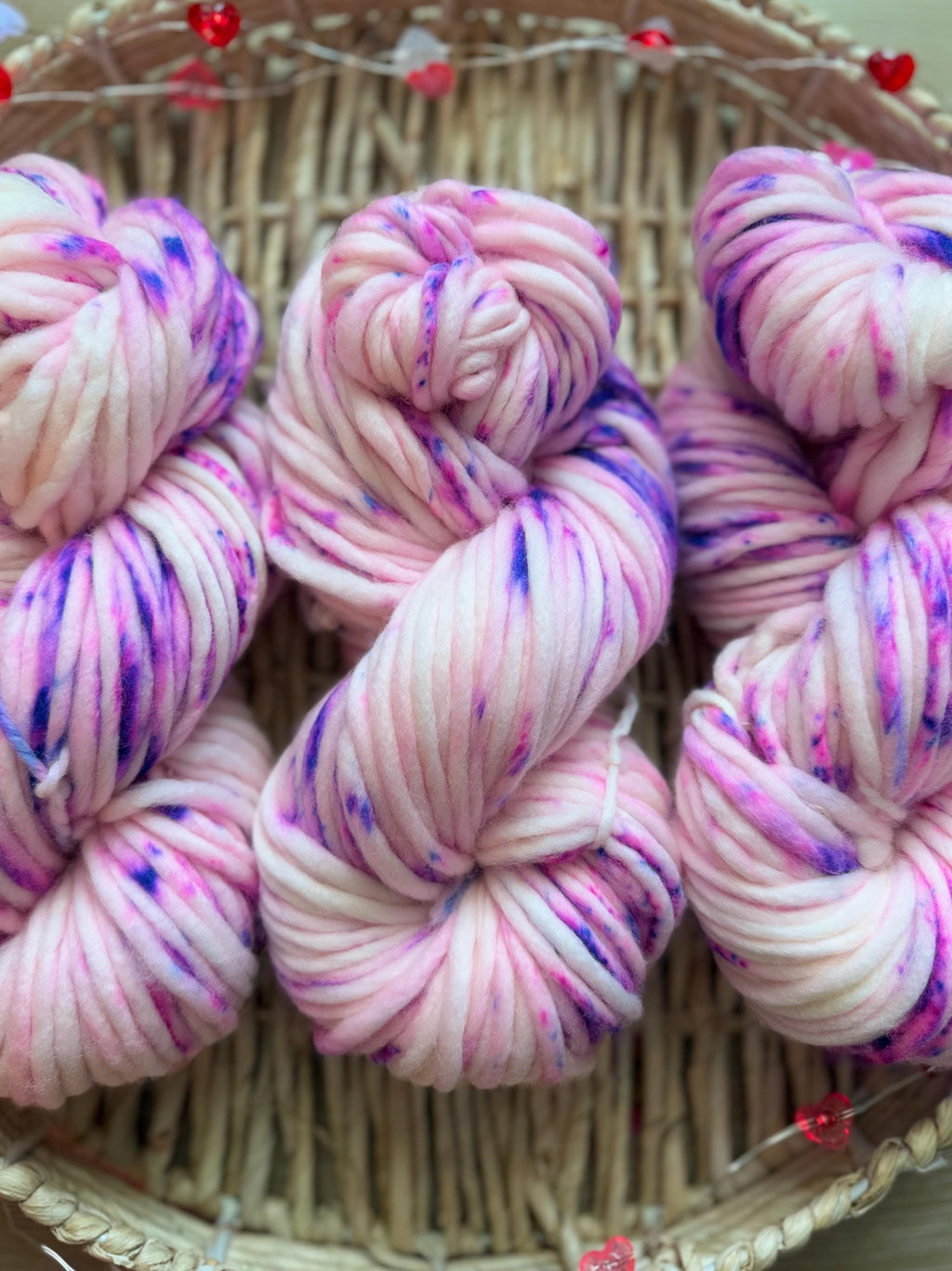 True love Hand dyed super bulky merino wool, size 6 purple,natural, speckled, solid, multicolor, indie dye, superwash valentines day