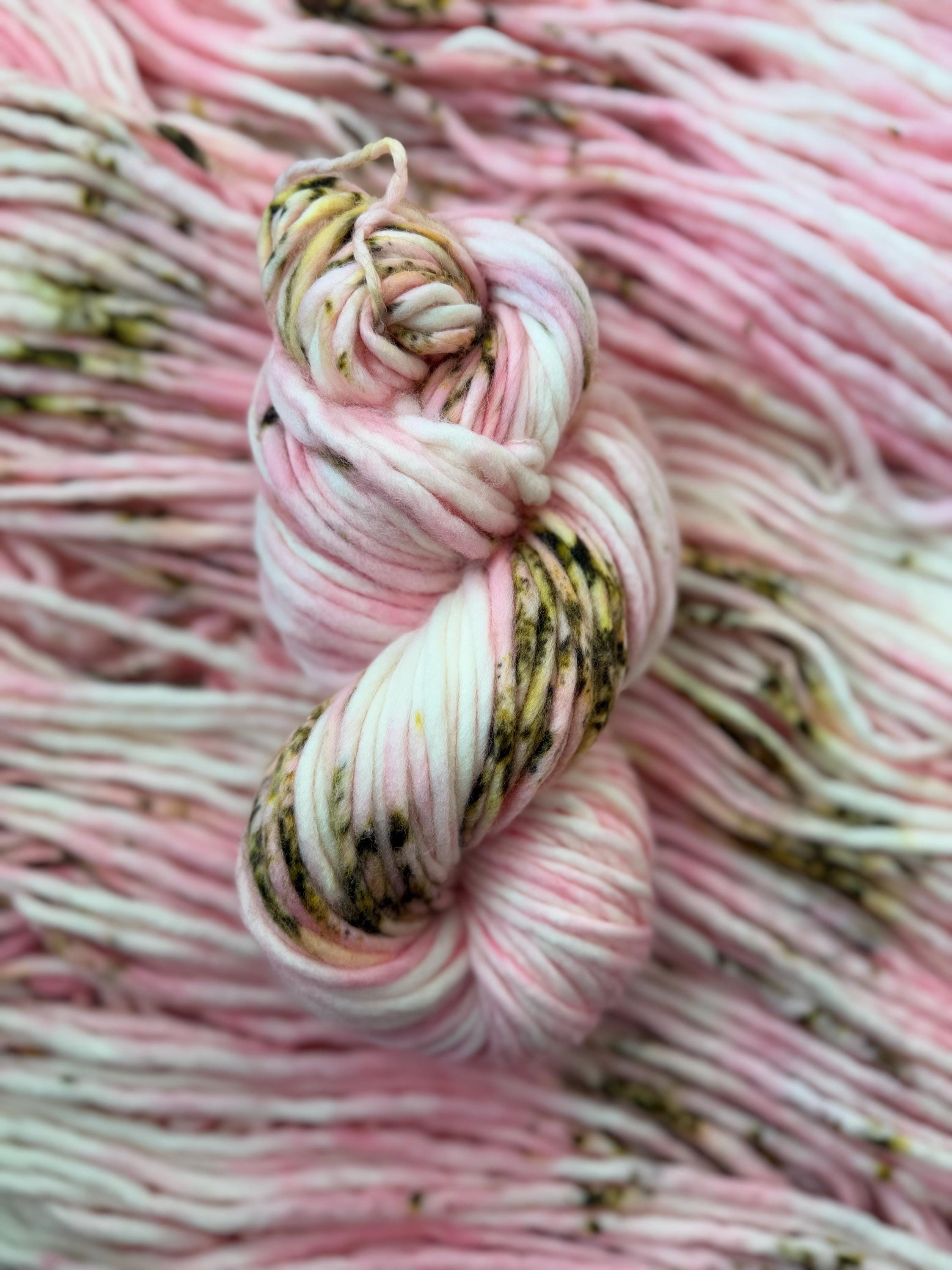 Pink roses hand dyed super bulky merino wool yarn
