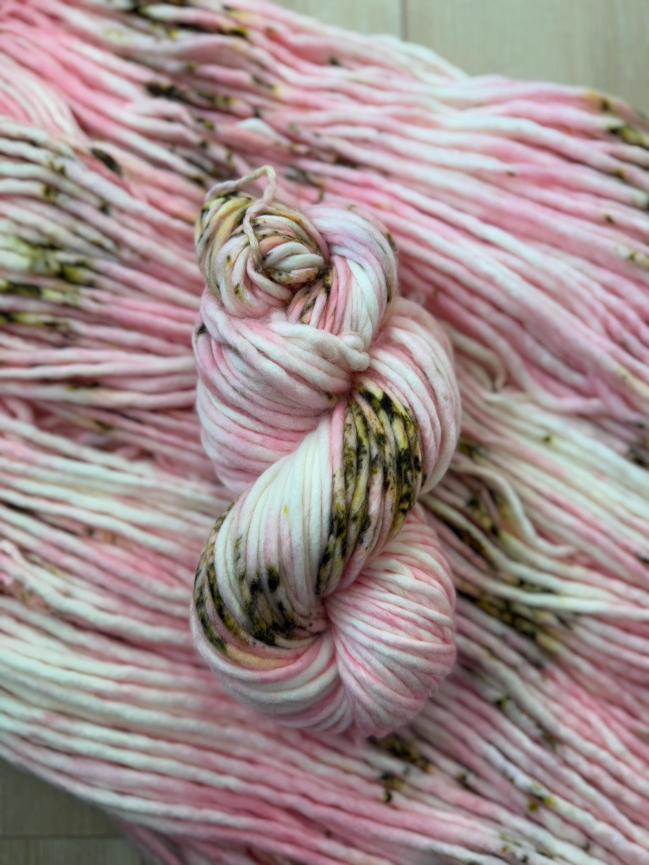 Pink roses hand dyed super bulky merino wool yarn